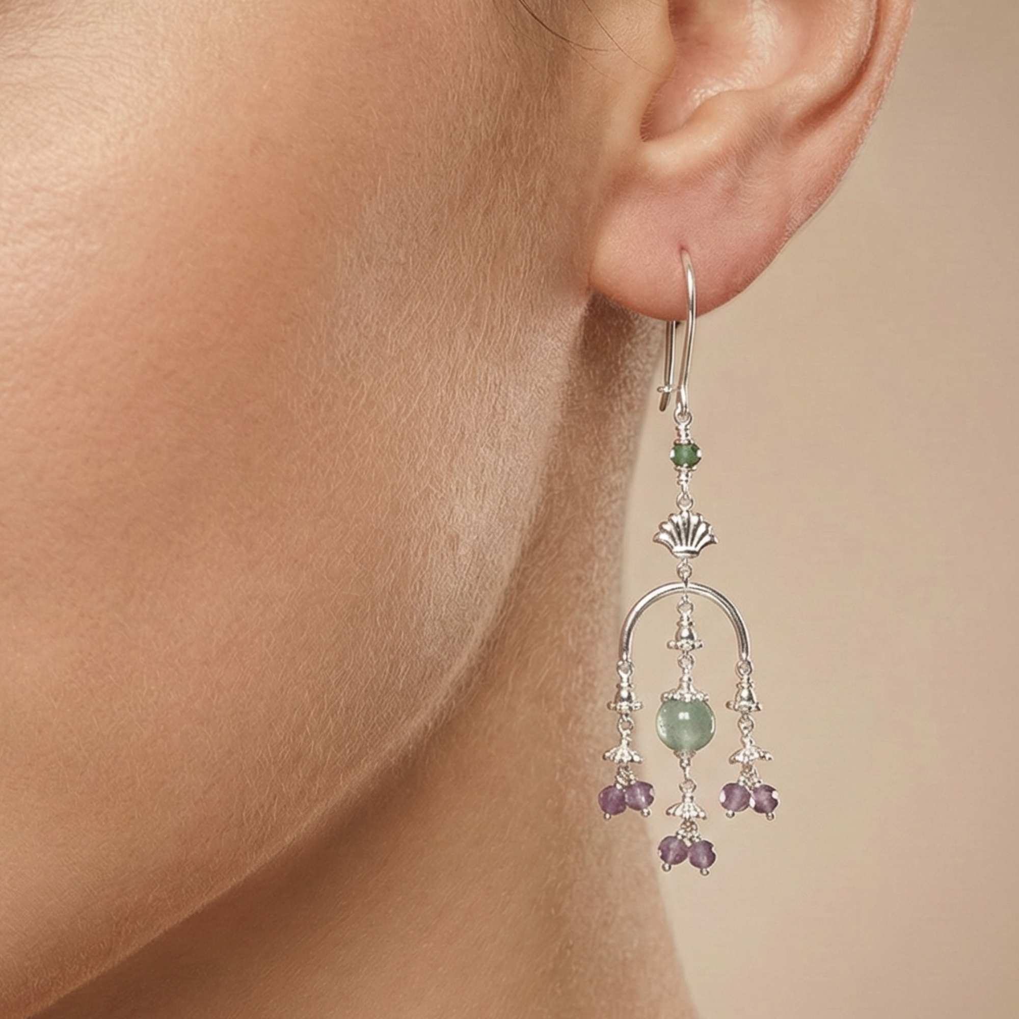 Silver Earing with Strawberry and Natural Stone – Earrings thumbnail