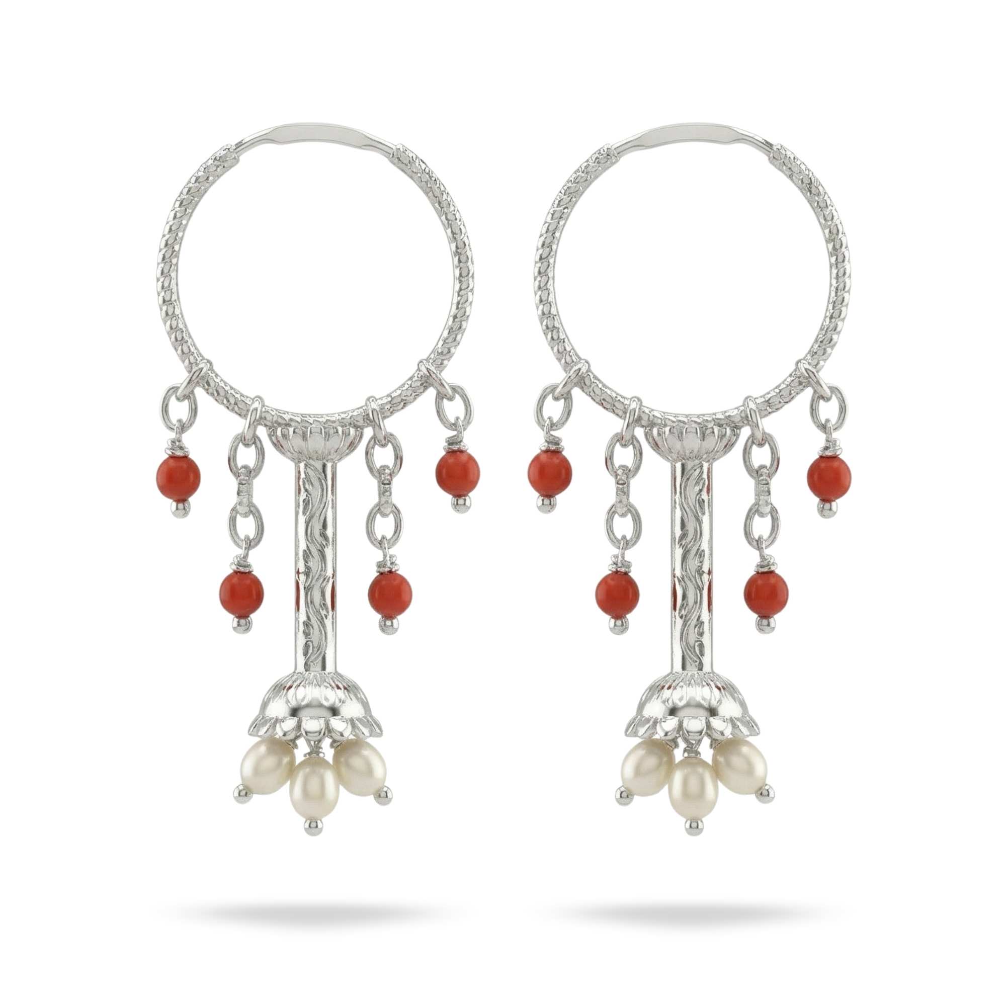 Silver Earing with Coral and Freshwater Pearl – Earrings (Design K4-31) thumbnail