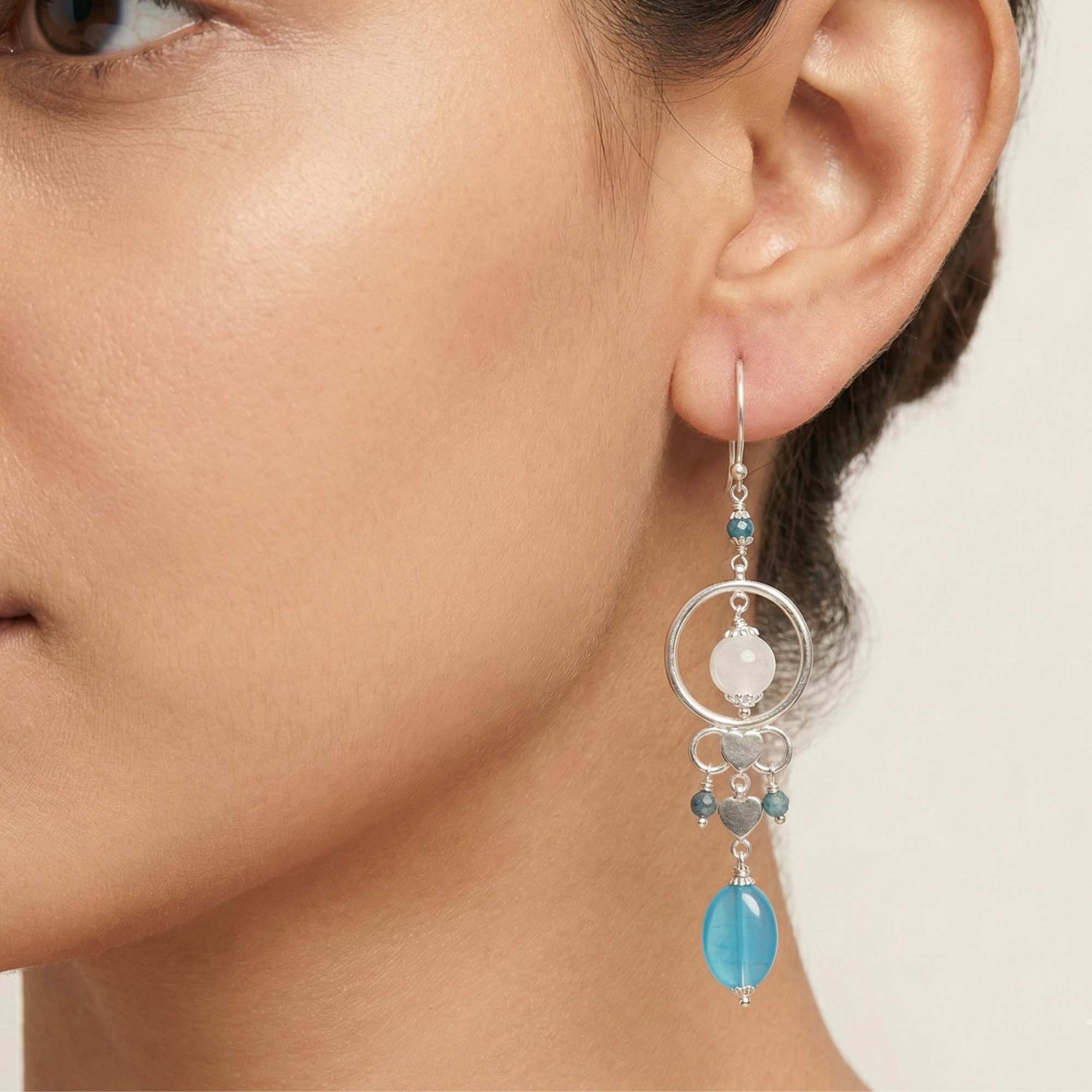 Silver Earing with Rose Quartz and Agate – Earrings thumbnail