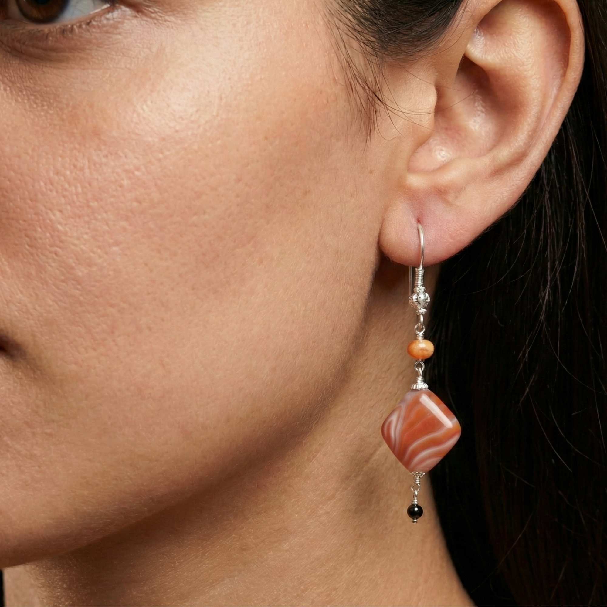 Silver Earing with Aqeeq – Earrings (Design K4-69) thumbnail