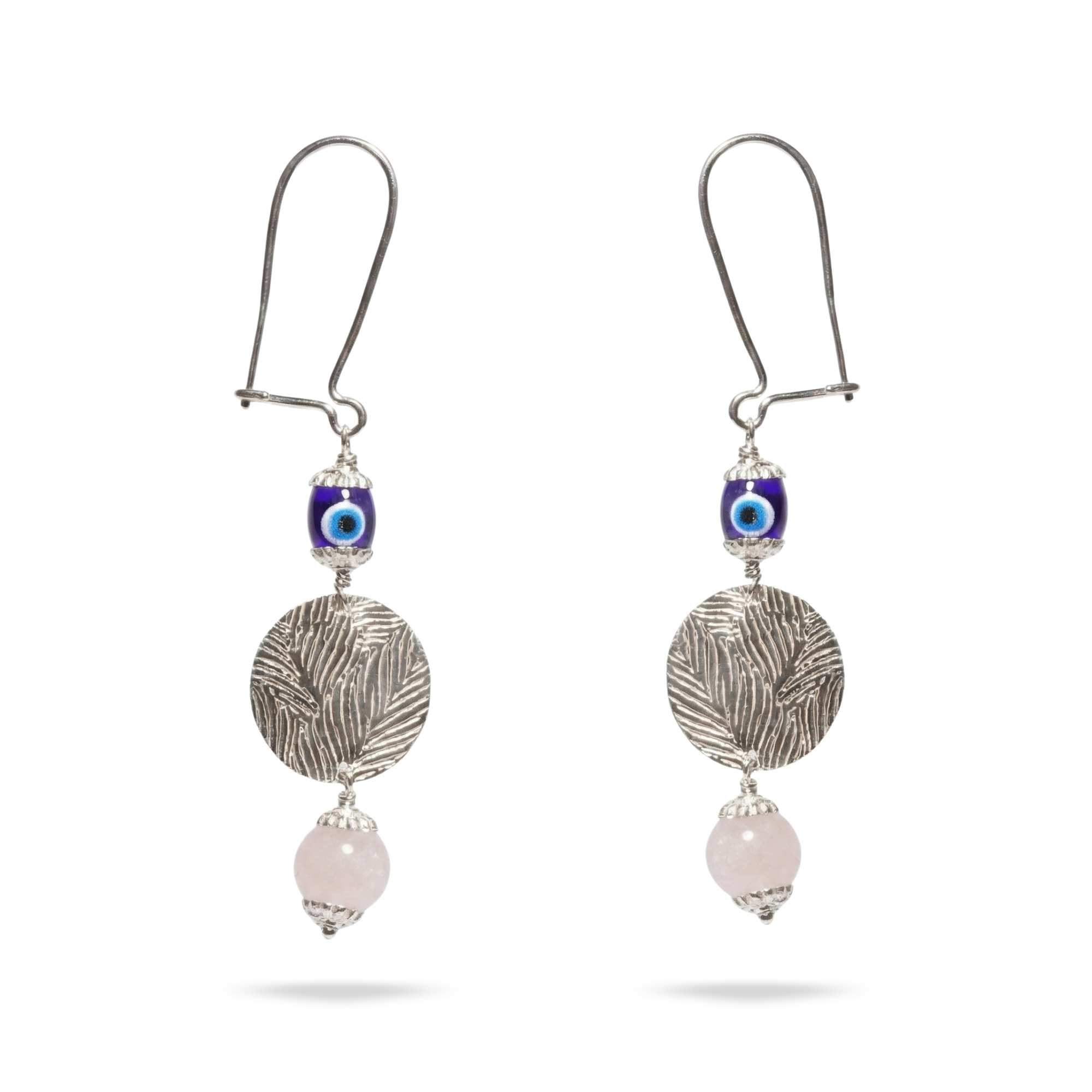 Silver Earing with Rose Quartz and Evil Eye – Earrings thumbnail