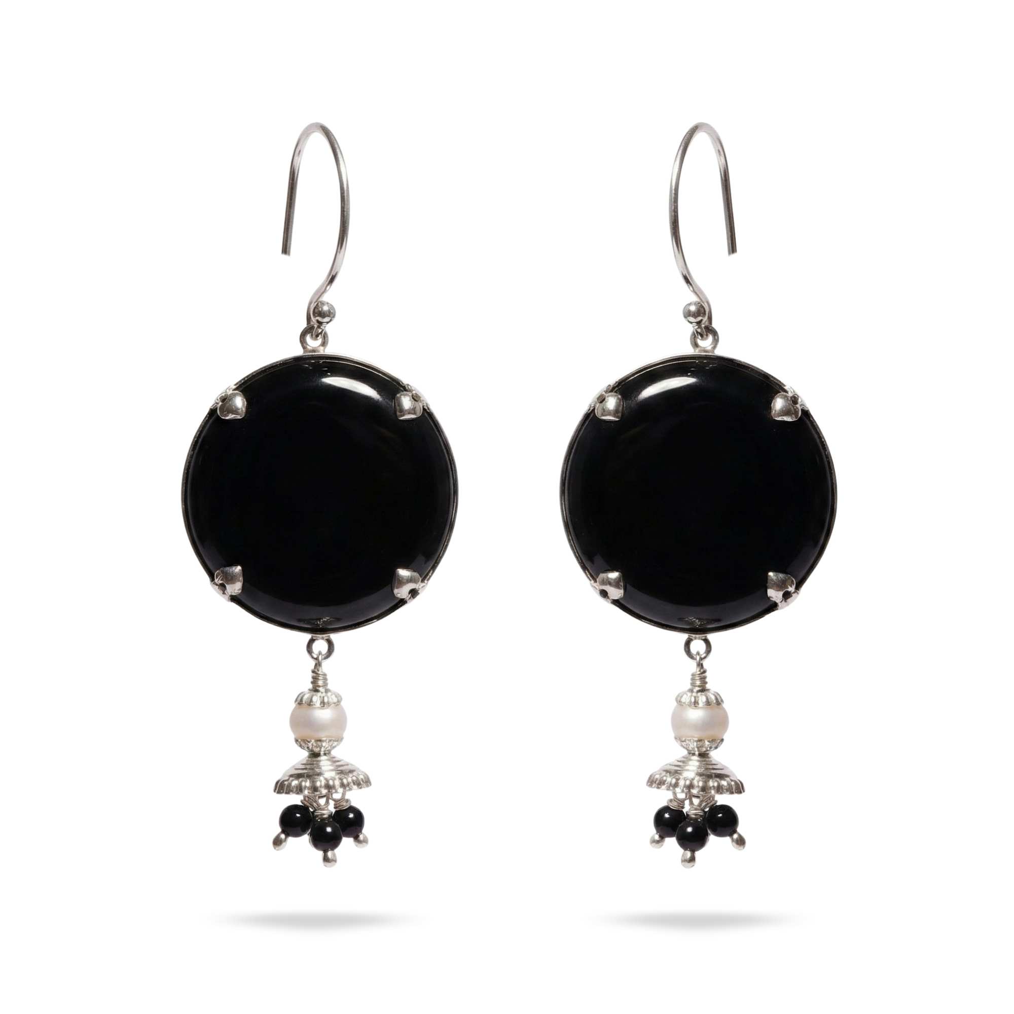 Silver Earing with Black Onyx , Freshwater Pearl and Natural Beads – Earrings thumbnail