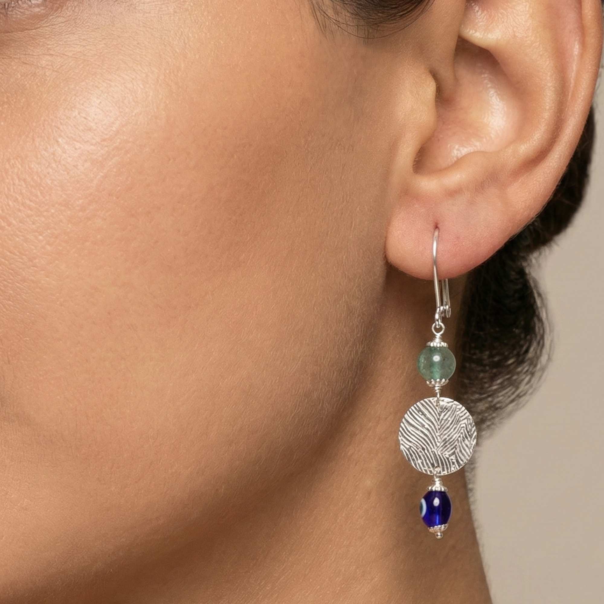 Silver Earrings with Strawberry and Glass Evil Eye – Earrings (Design K4-83) thumbnail