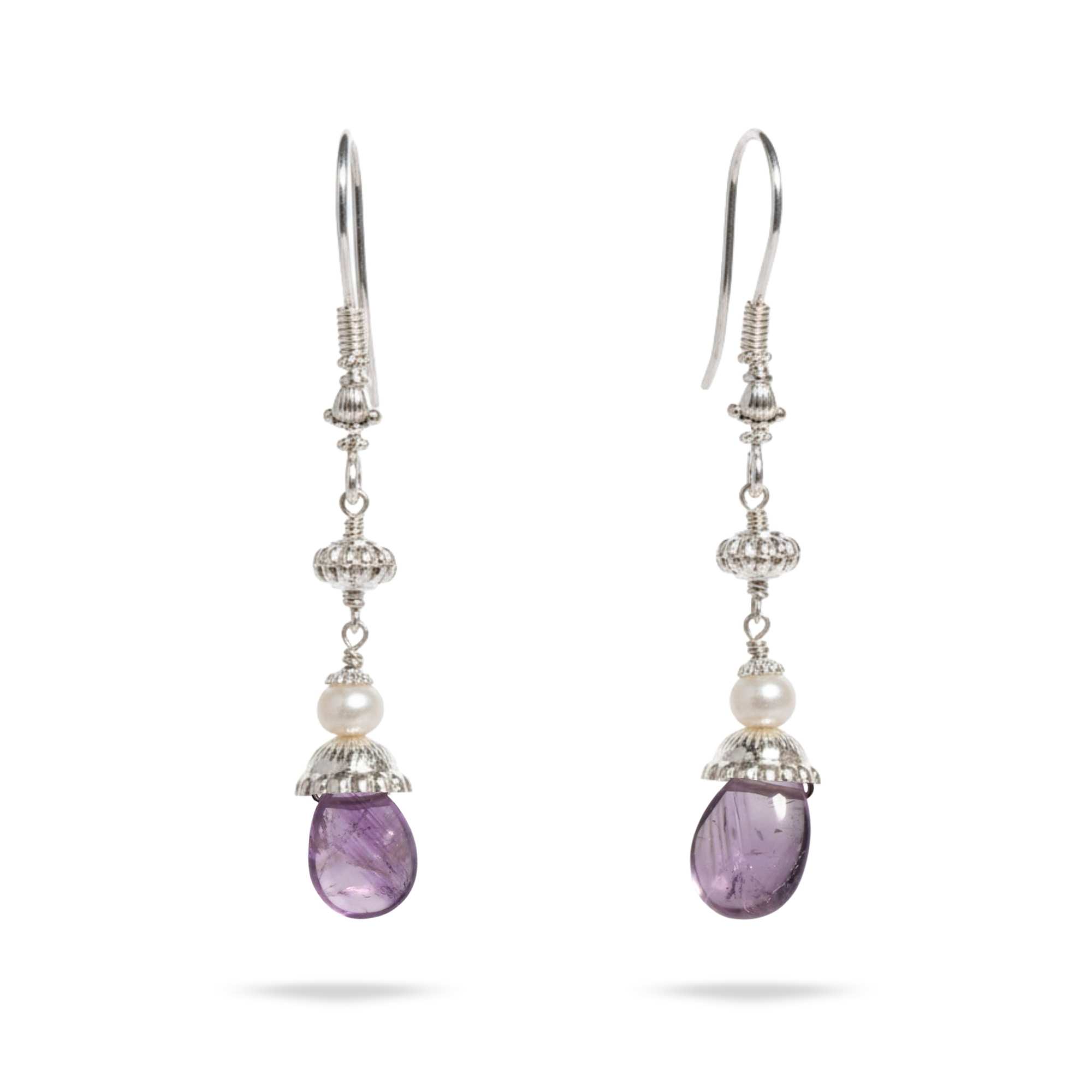 Silver Earing with Amethyst and Fresh Waterpearl – Earrings (Design K4-84) thumbnail