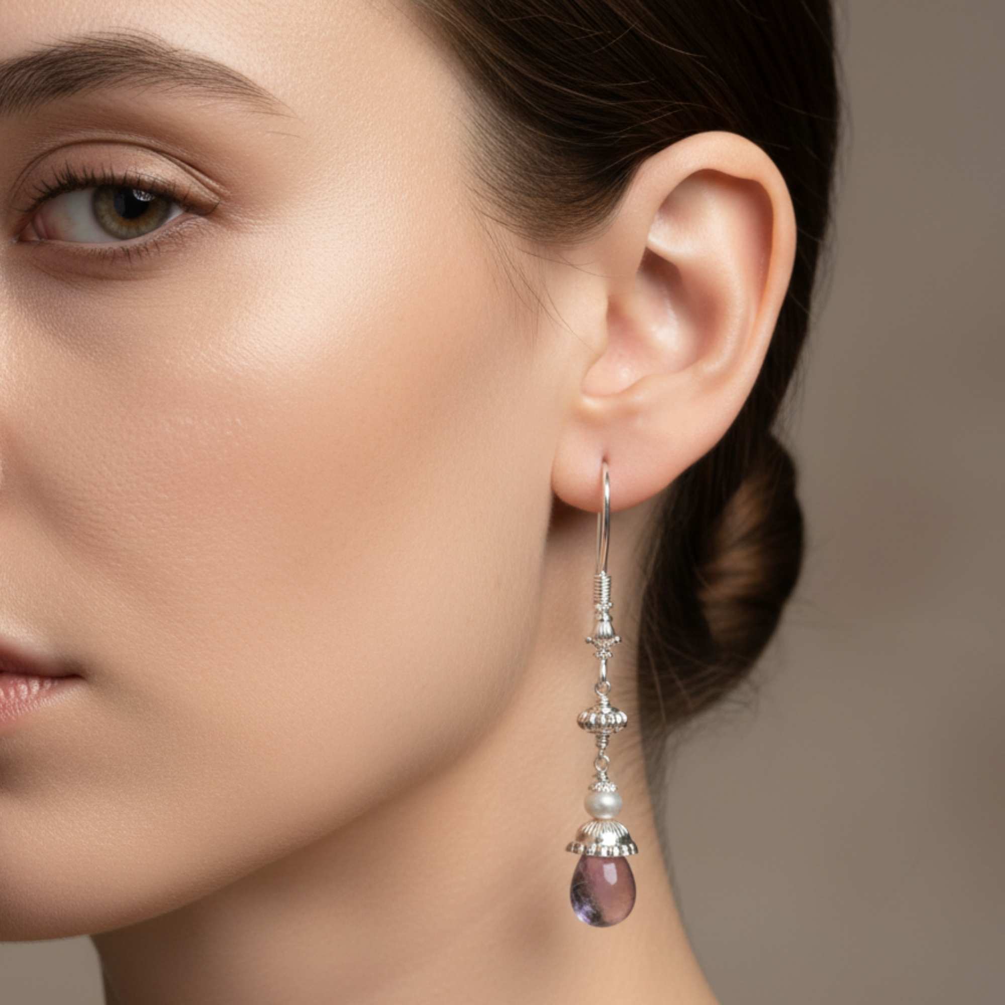 Silver Earing with Amethyst and Fresh Waterpearl – Earrings (Design K4-84) thumbnail