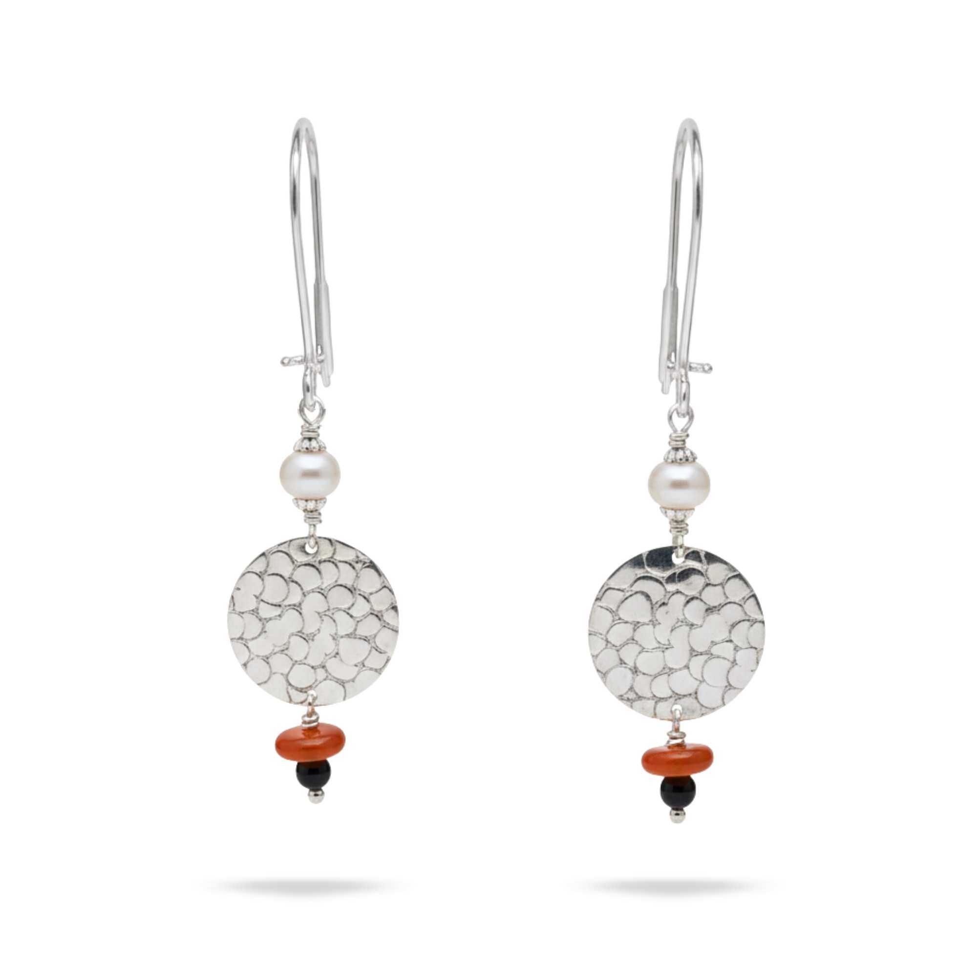 Silver Earrings with Freshwater Pearl , Aqeeq and Natural Beads – Earrings thumbnail