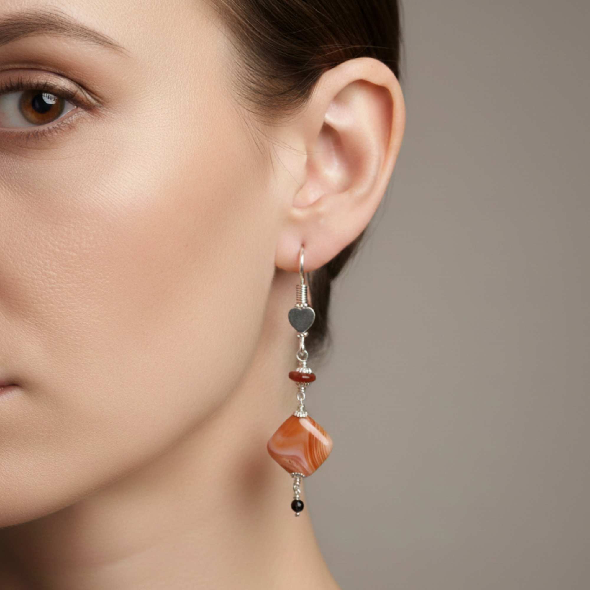 Silver Earing with Aqeeq and Natural Beads – Earrings (Design K4-90) thumbnail