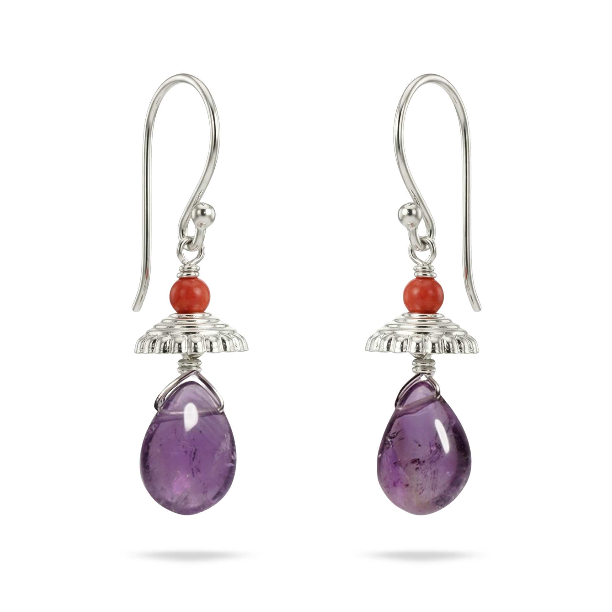 Silver Earing with Amethyst with Coral – Earrings (Design K4-94) thumbnail