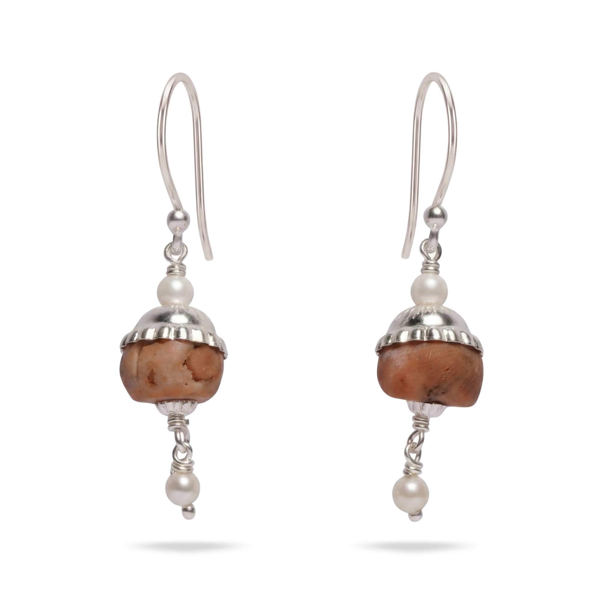 Silver Earing with Coral and Freshwater Pearl – Earrings (Design K4-97) thumbnail