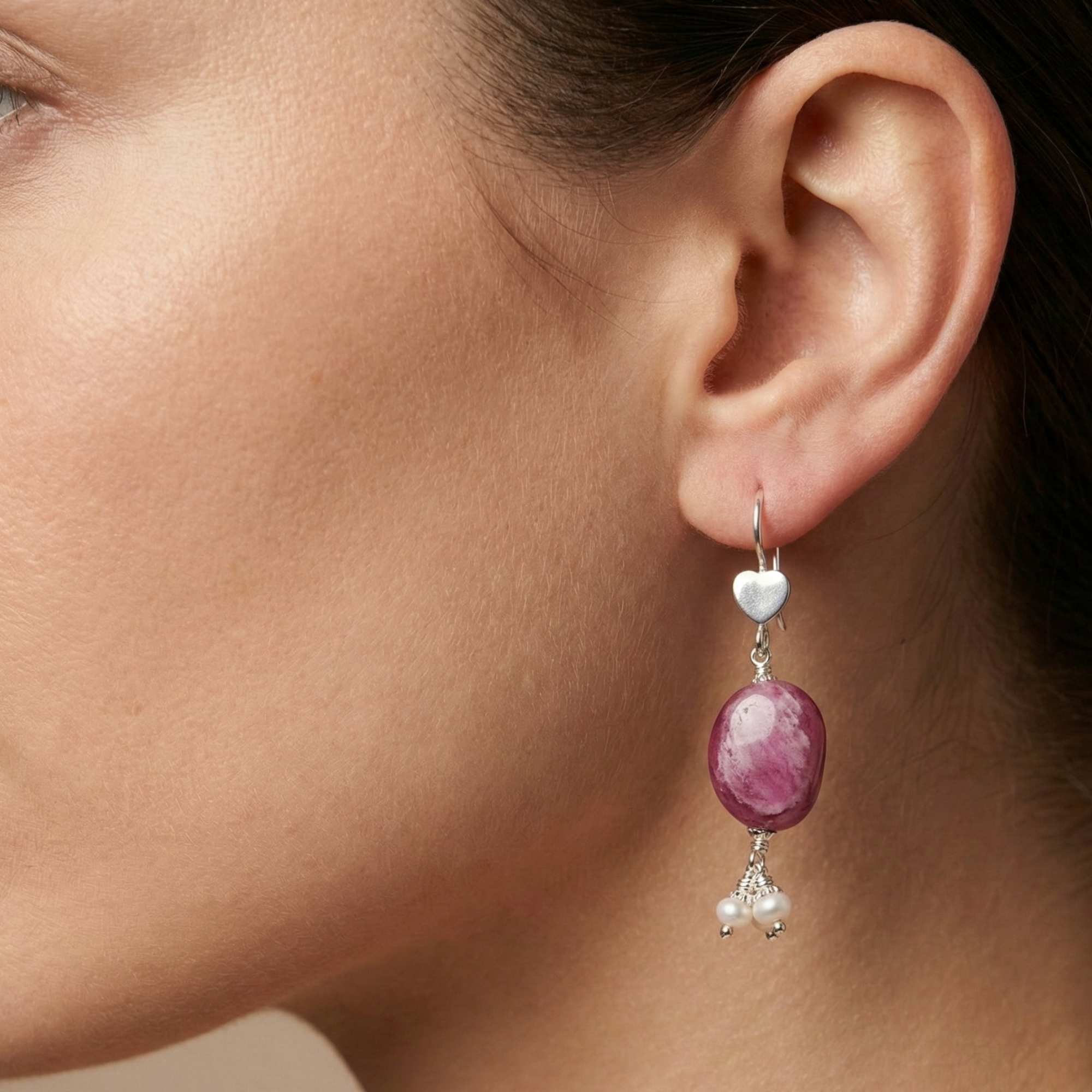 Silver Earing with Ruby and Freshwater Pearl – Earrings thumbnail