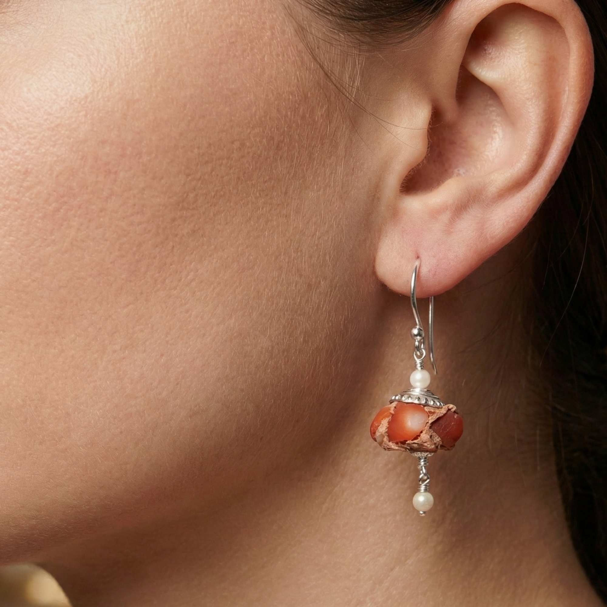 Silver Earrings with Coral and Freshwater Pearl – Earrings (Design K4-103) thumbnail