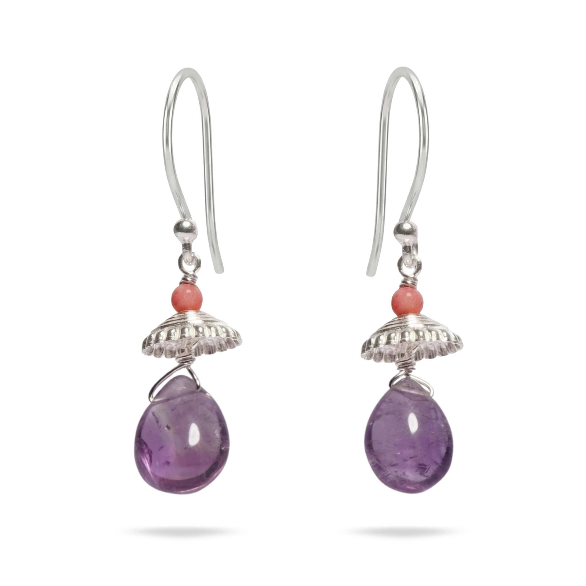 Silver Earing with Amethyst and Coral – Earrings thumbnail