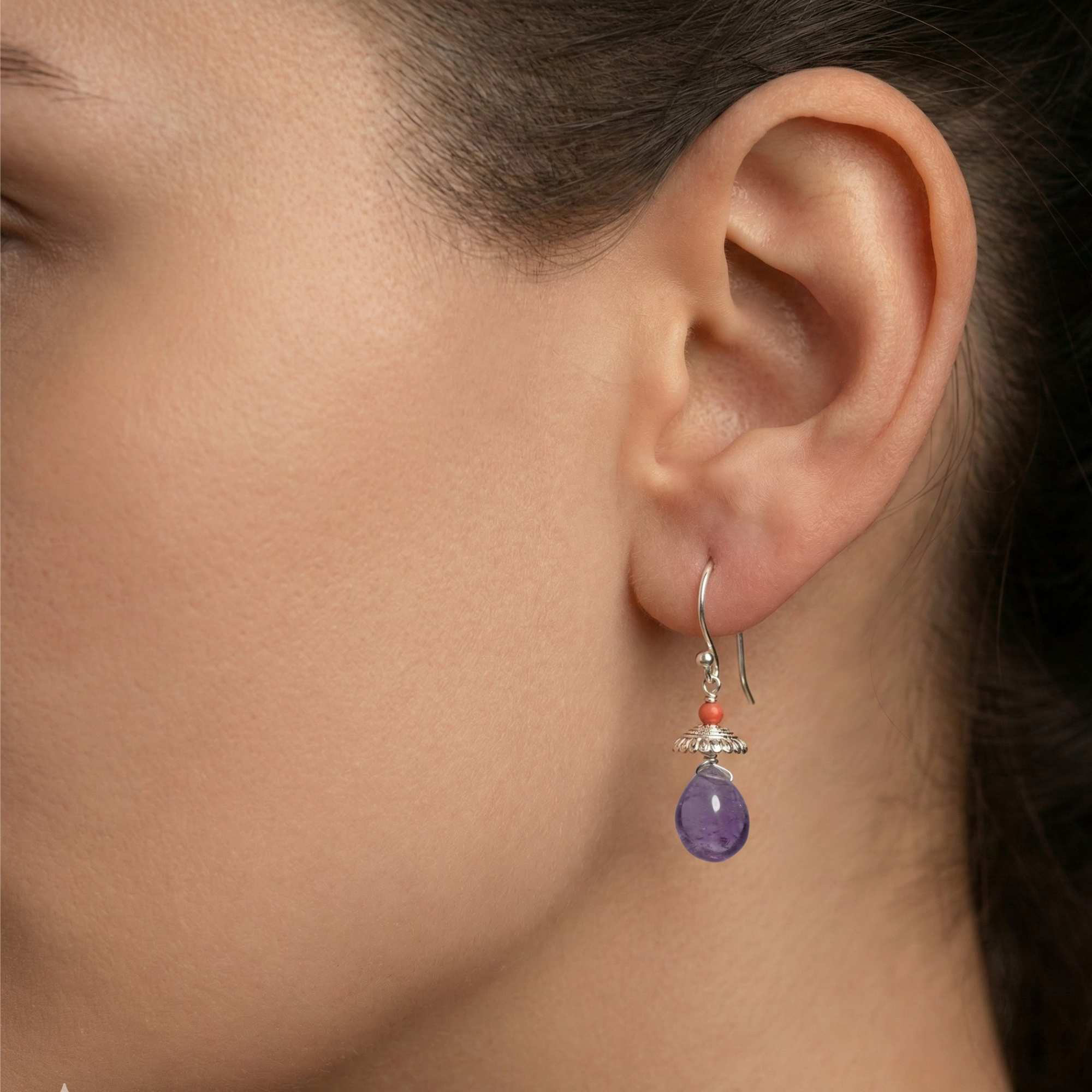 Silver Earing with Amethyst and Coral – Earrings thumbnail