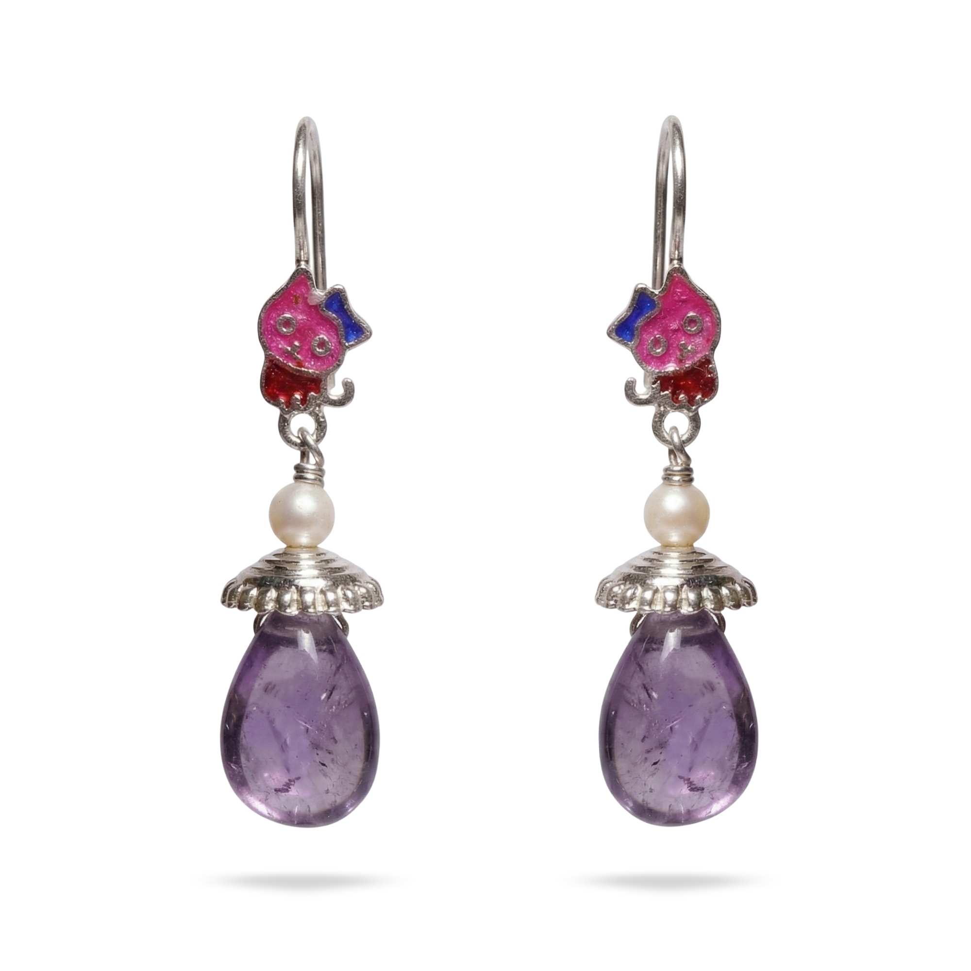Silver Earing with Amethyst and Fresh Waterpearl – Earrings (Design K4-111) thumbnail