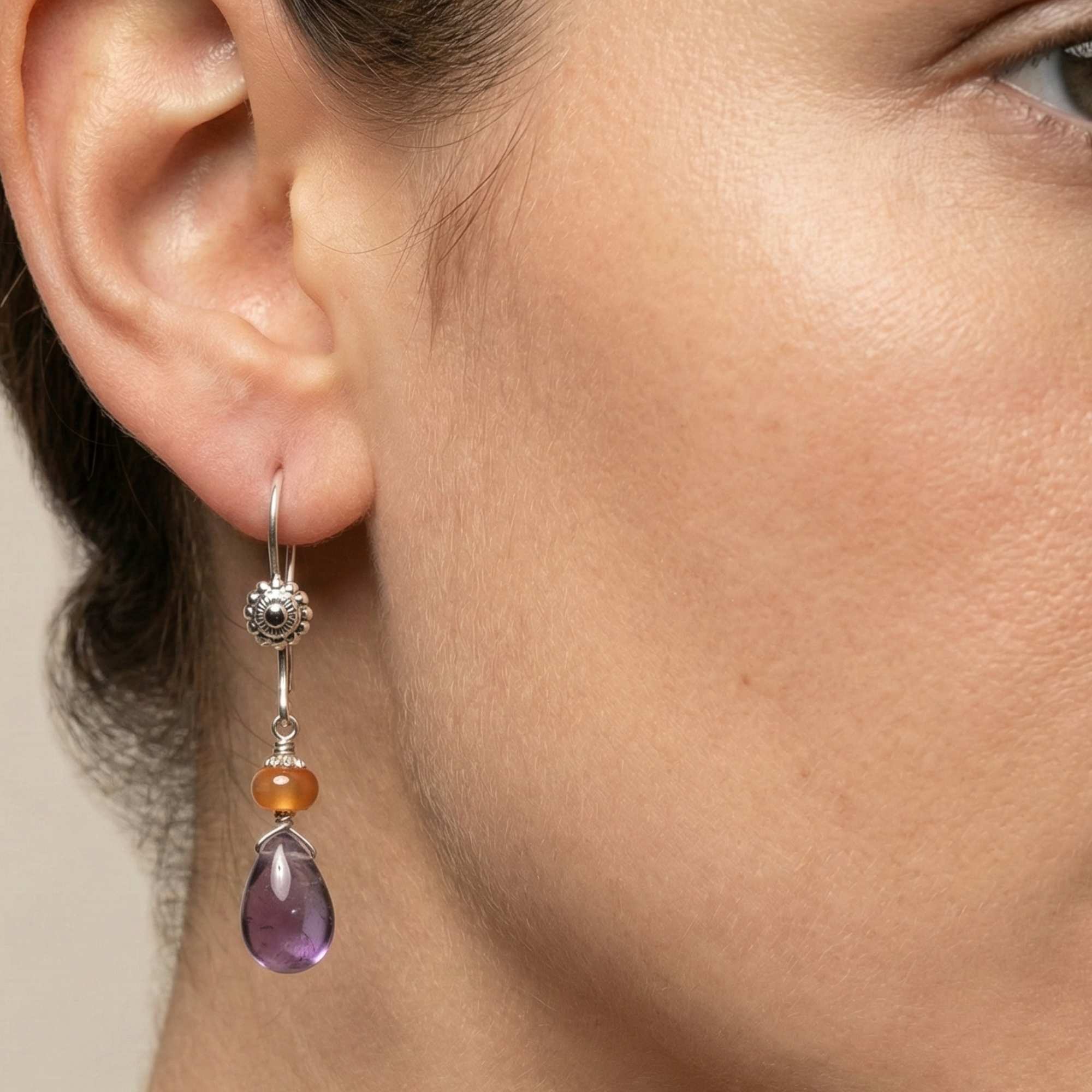 Silver Earing with Amethyst and Aqeeq – Earrings (Design K4-112) thumbnail