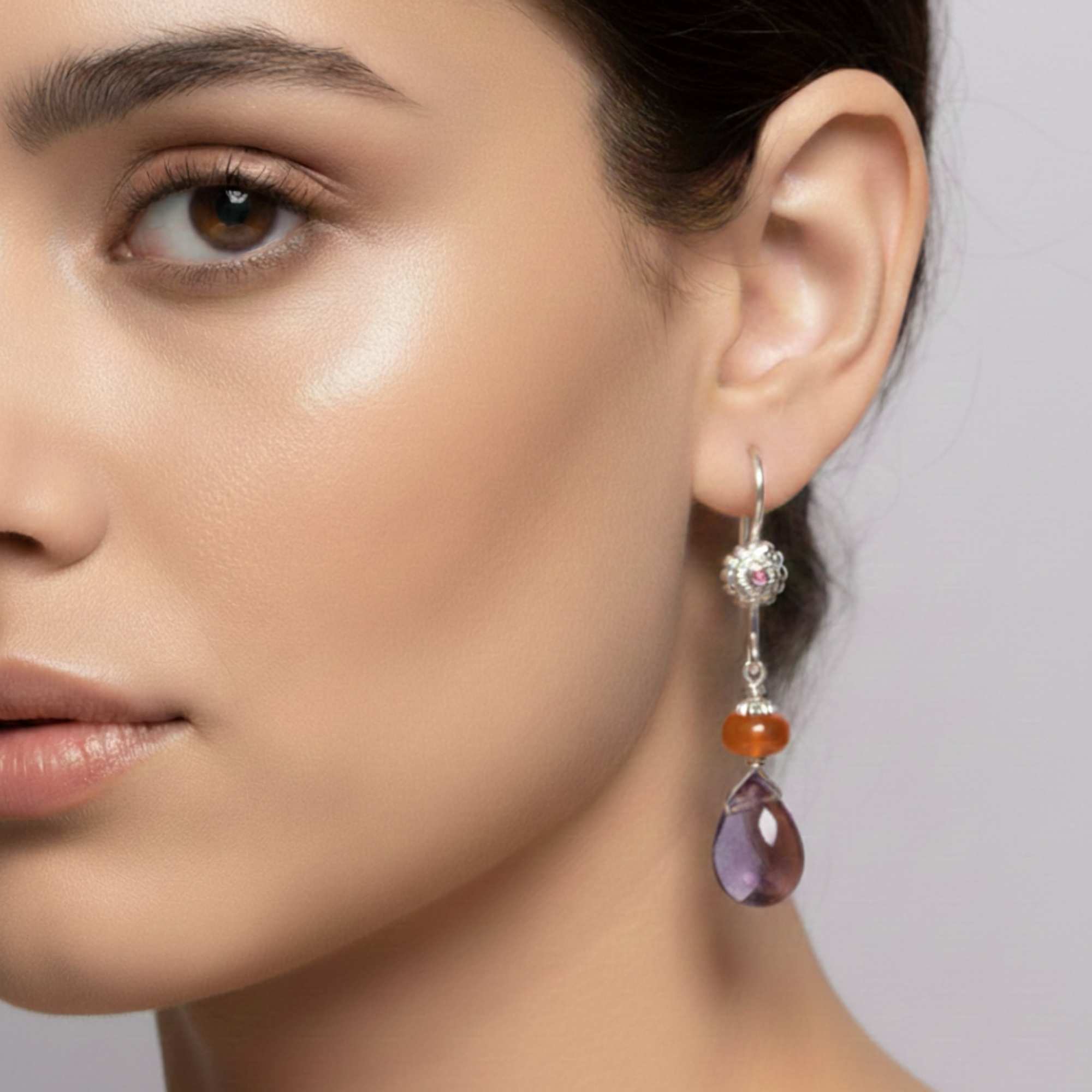 Silver Earing with Amethyst and Aqeeq – Earrings (Design K4-115) thumbnail