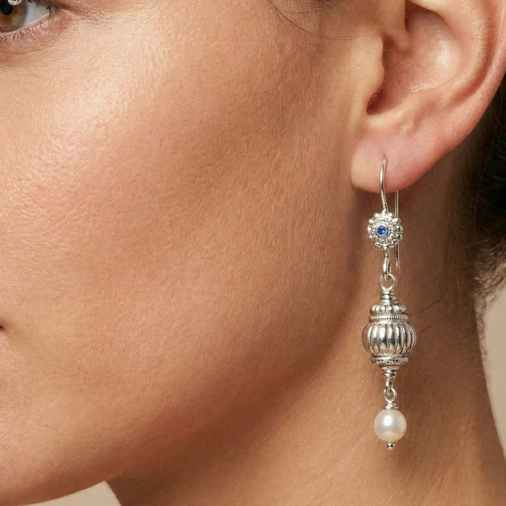 Silver Earing with Freshwater Pearl – Earrings (Design K4-117) thumbnail