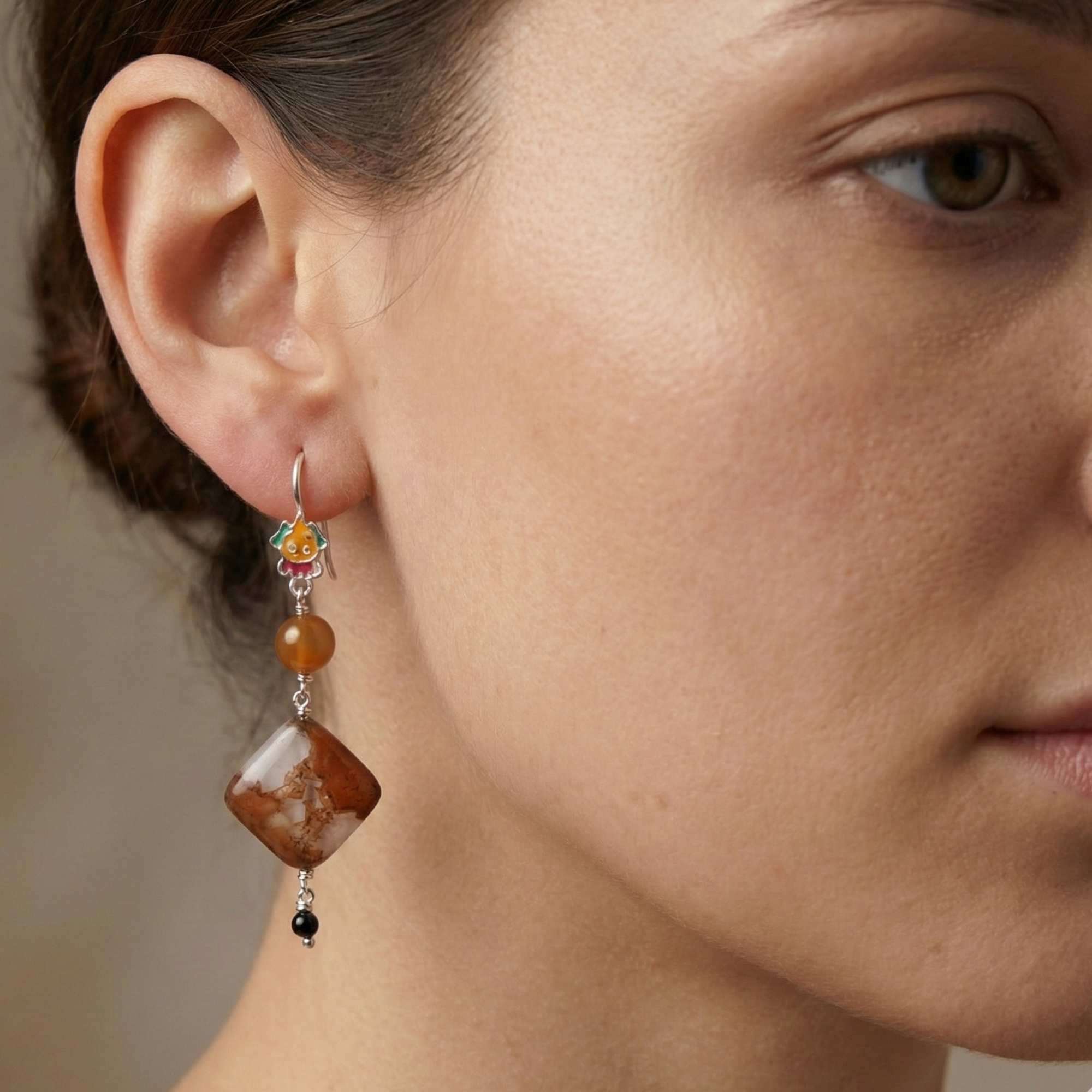 Silver Earing with Aqeeq and Natural Beads – Earrings (Design K4-154) thumbnail