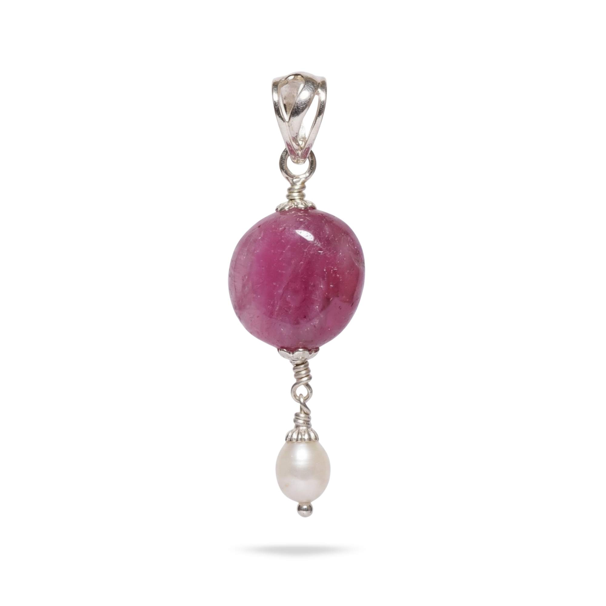 Pendant with Natural Burmese Ruby and Freshwater Pearl in Silver (Design K4-163) thumbnail