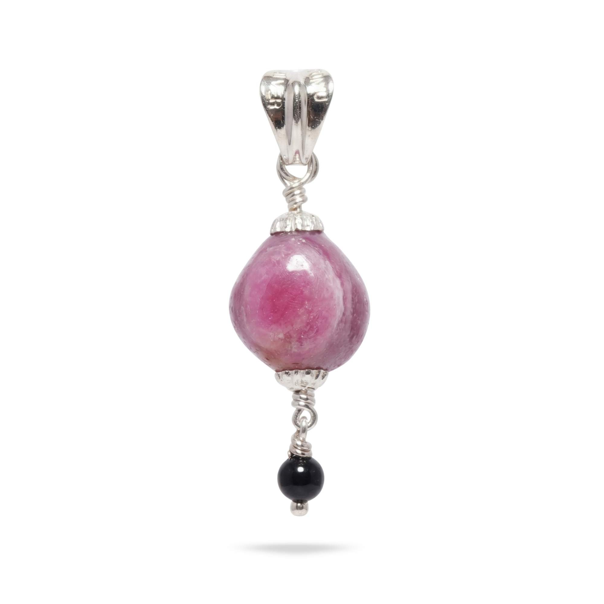 Pendant with Natural Burmese Ruby and Aqeeq Stone in Silver (Design K4-164) thumbnail