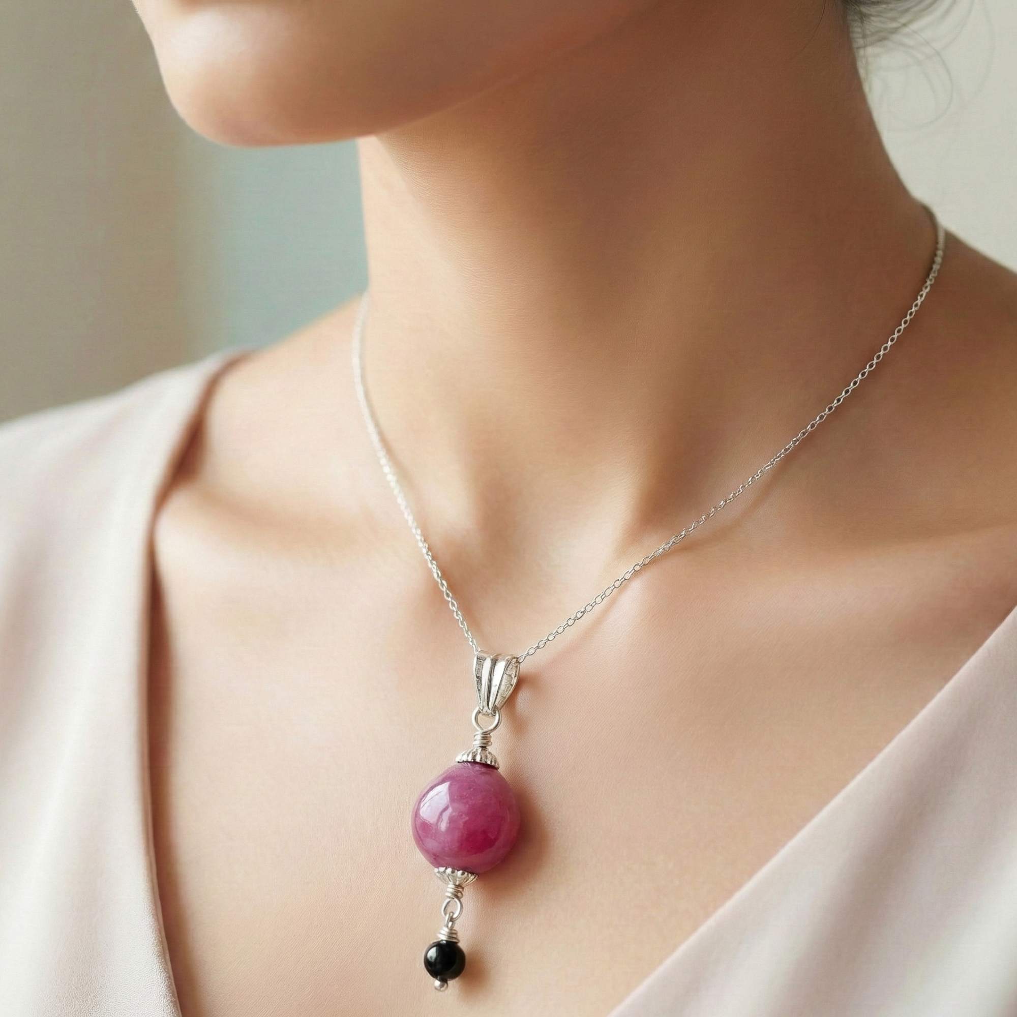 Pendant with Natural Burmese Ruby and Aqeeq Stone in Silver (Design K4-164) thumbnail