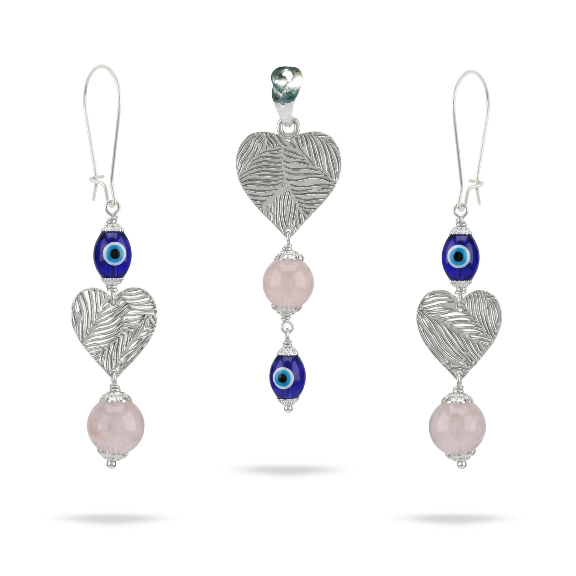 Earring and Pendant with Rose Squad and Natural Beads in Silver (Design K4-184) thumbnail