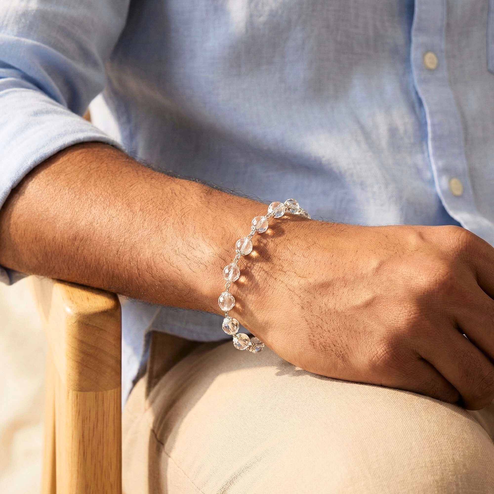 Sphatike Stone Round Beads with Handmade Bracelet in Silver (Design K4-190) thumbnail