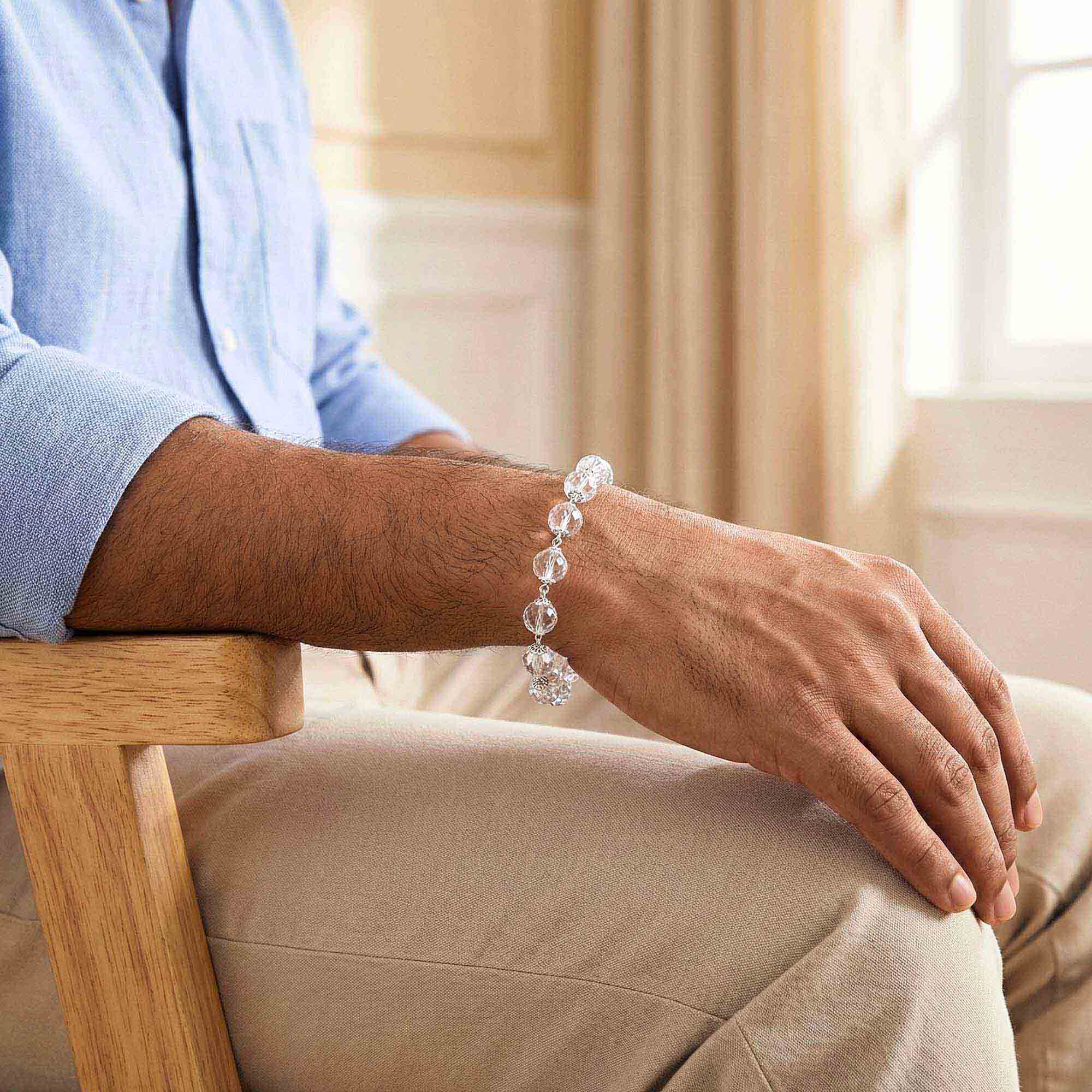 Sphatike Stone Round Beads with Handmade Bracelet in Silver (Design K4-193) thumbnail