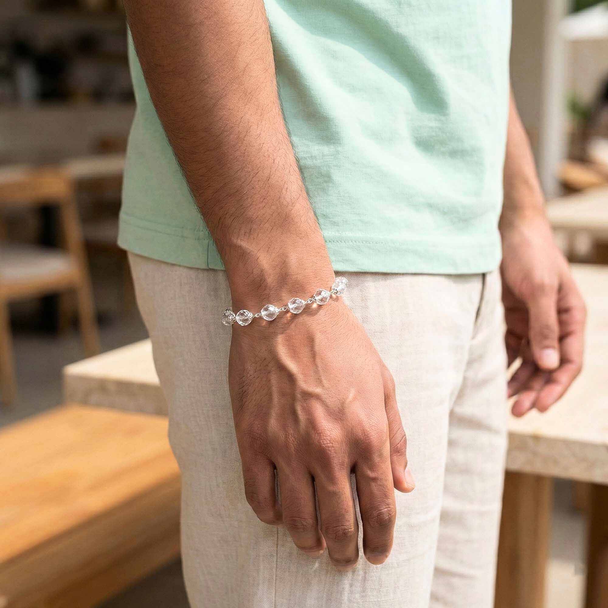 Sphatike Stone Round Beads with Handmade Bracelet in Silver (Design K4-197) thumbnail