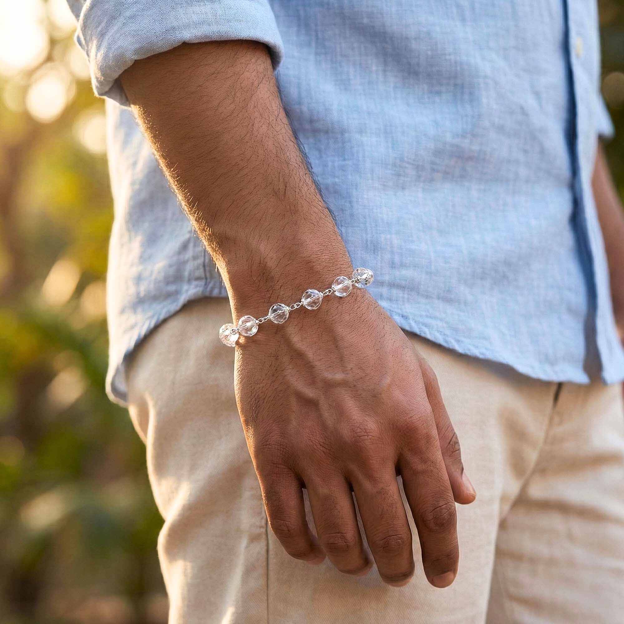 Sphatike Stone Round Beads with Handmade Bracelet in Silver (Design K4-200) thumbnail