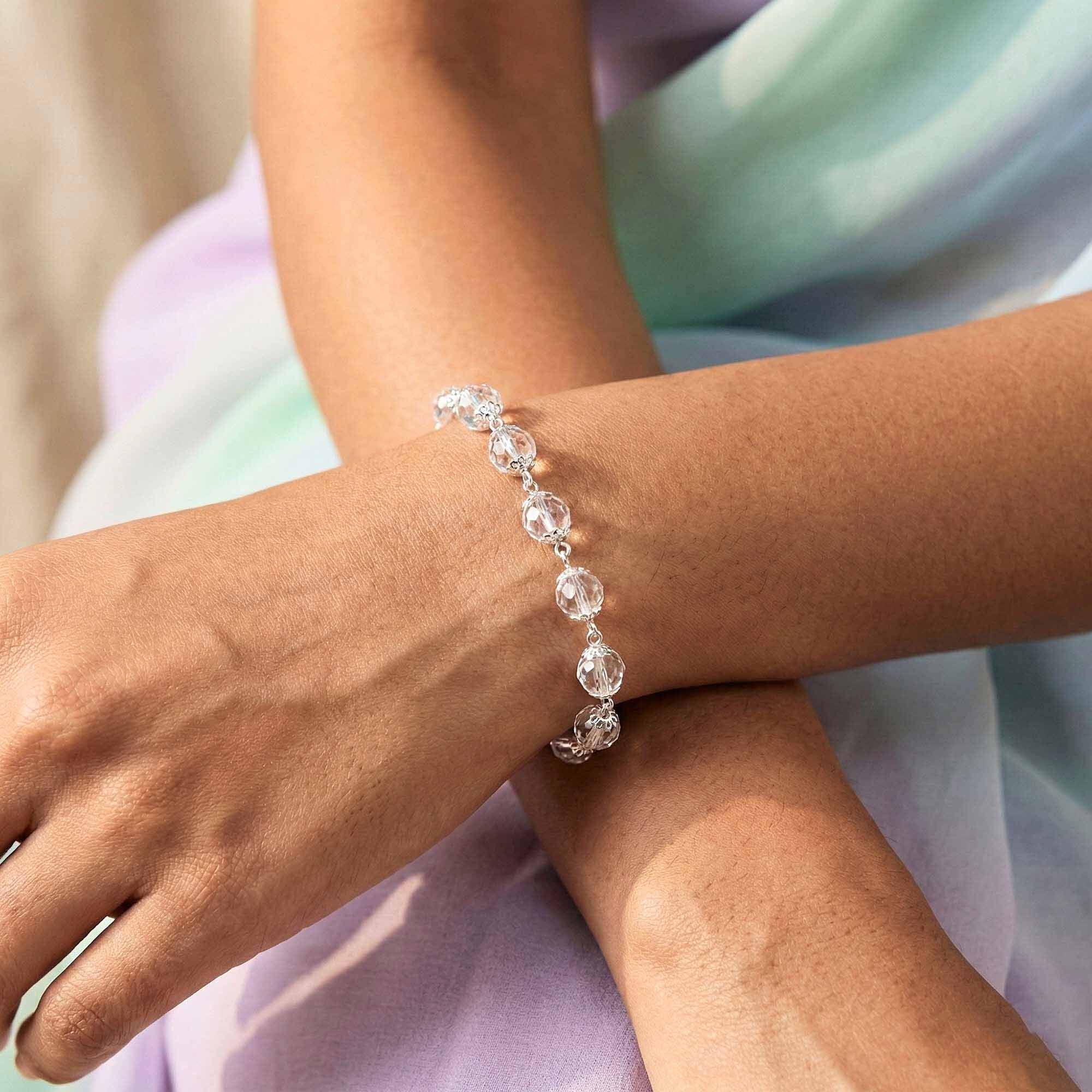 Sphatike Stone Round Beads with Handmade Bracelet in Silver (Design K4-202) thumbnail