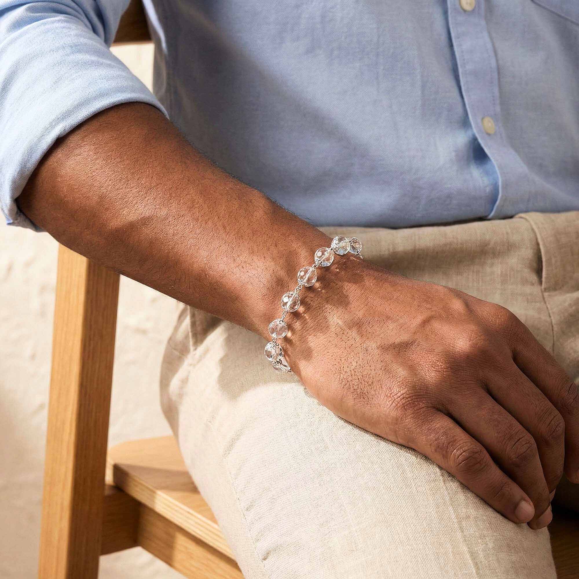 Sphatike Stone Round Beads with Handmade Bracelet in Silver (Design K4-202) thumbnail