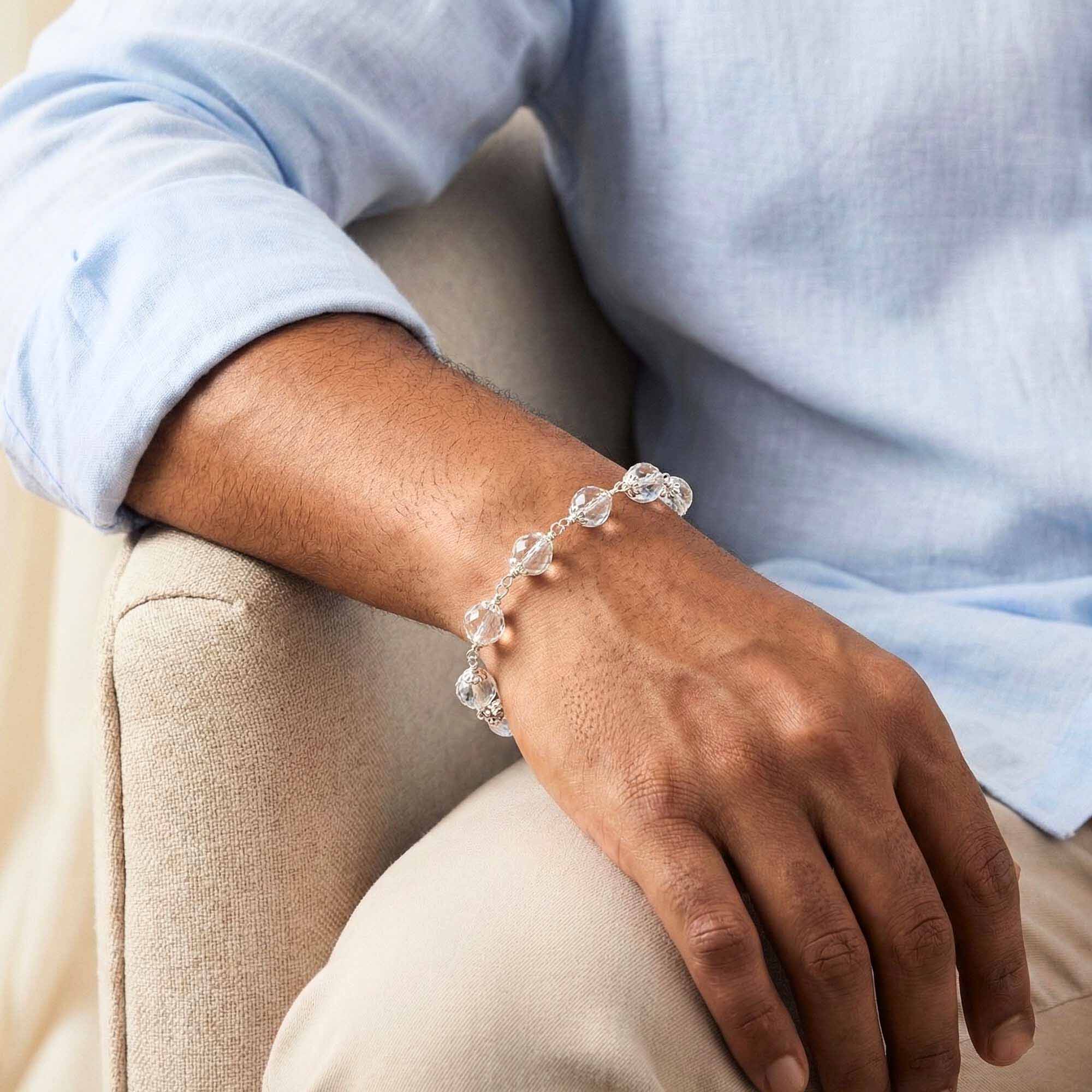 Sphatike Stone Round Beads with Handmade Bracelet in Silver (Design K4-205) thumbnail
