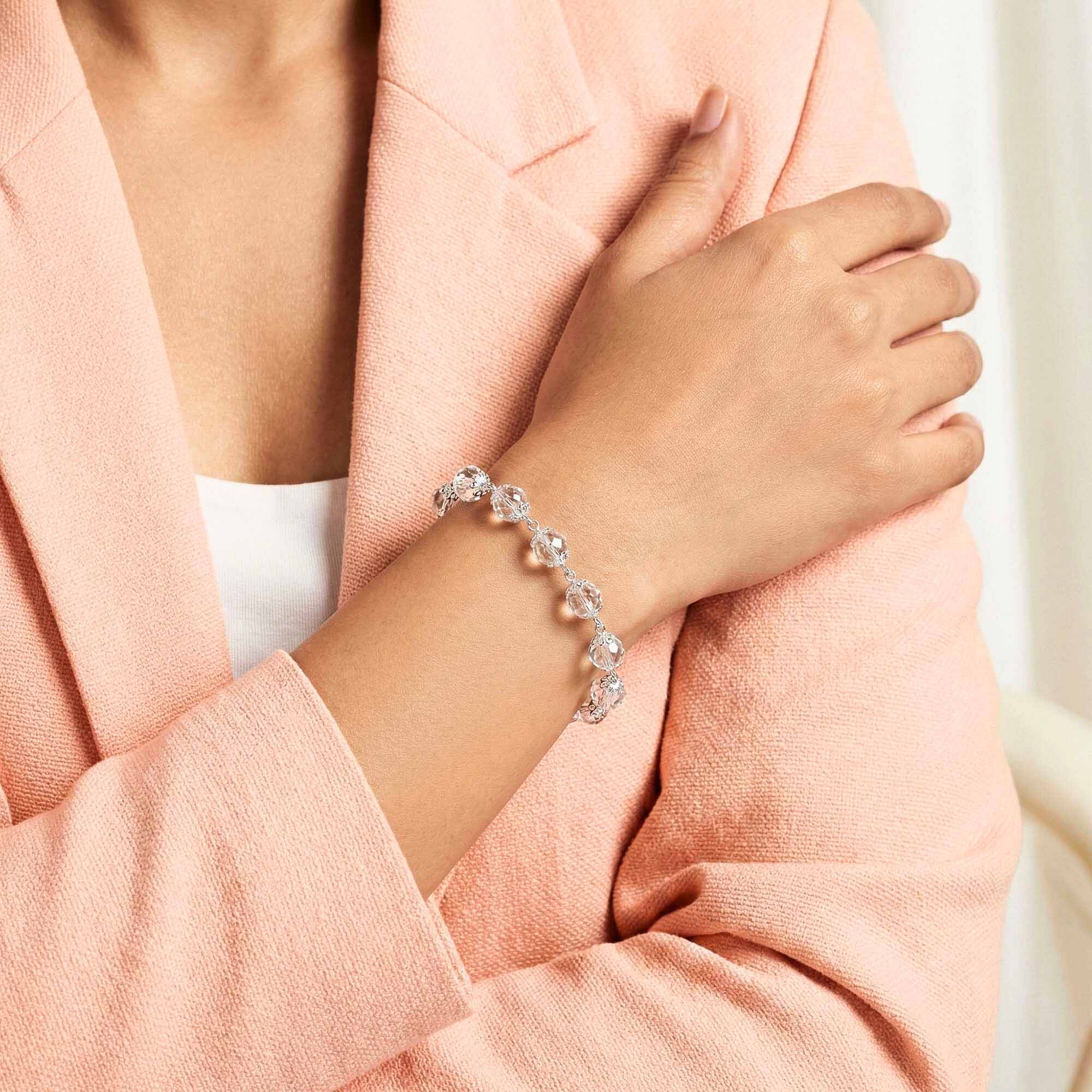 Sphatike Stone Round Beads with Handmade Bracelet in Silver (Design K4-207) thumbnail