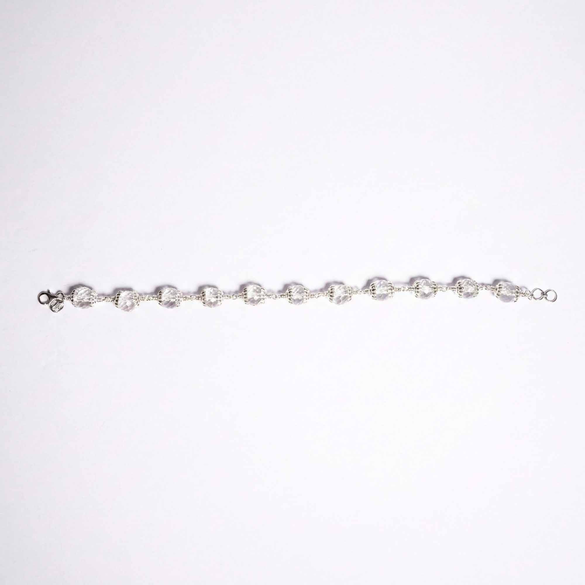Sphatike Stone Round Beads with Handmade Bracelet in Silver (Design K4-209) thumbnail