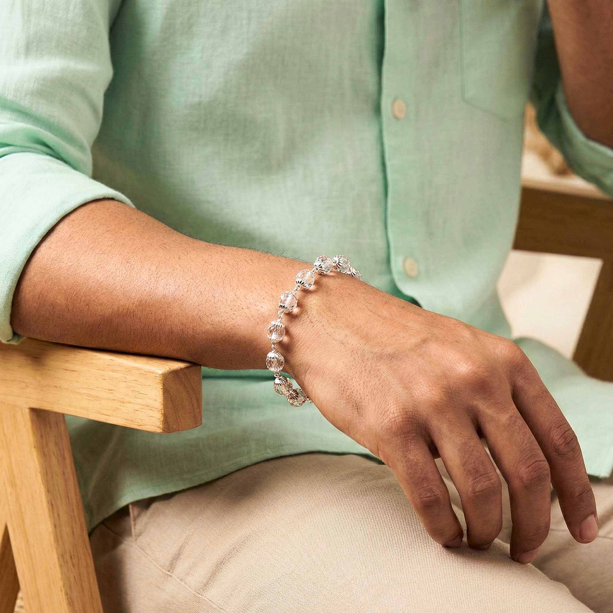 Sphatike Stone Round Beads with Handmade Bracelet in Silver (Design K4-211) thumbnail