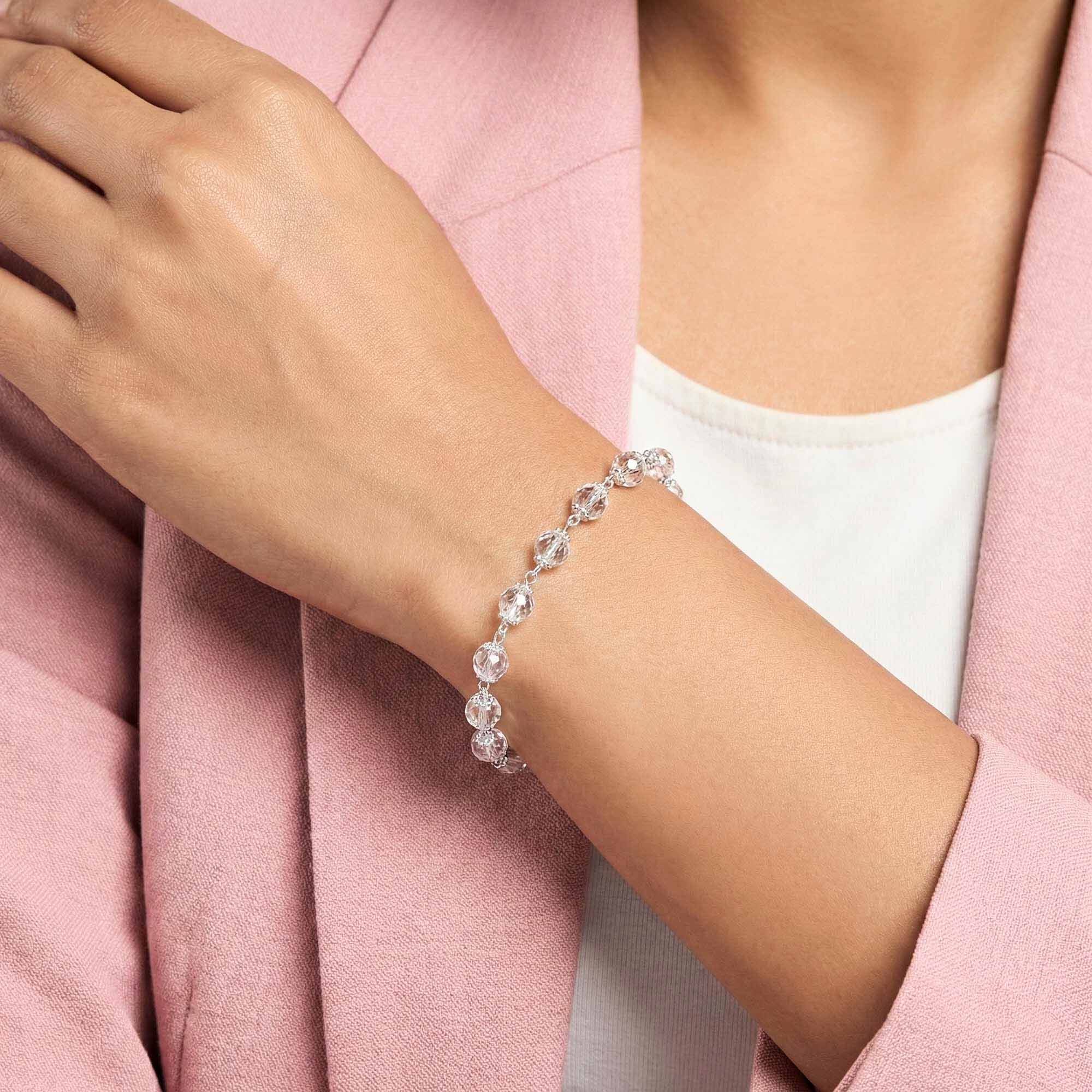 Sphatike Stone Round Beads with Handmade Bracelet in Silver (Design K4-220) thumbnail