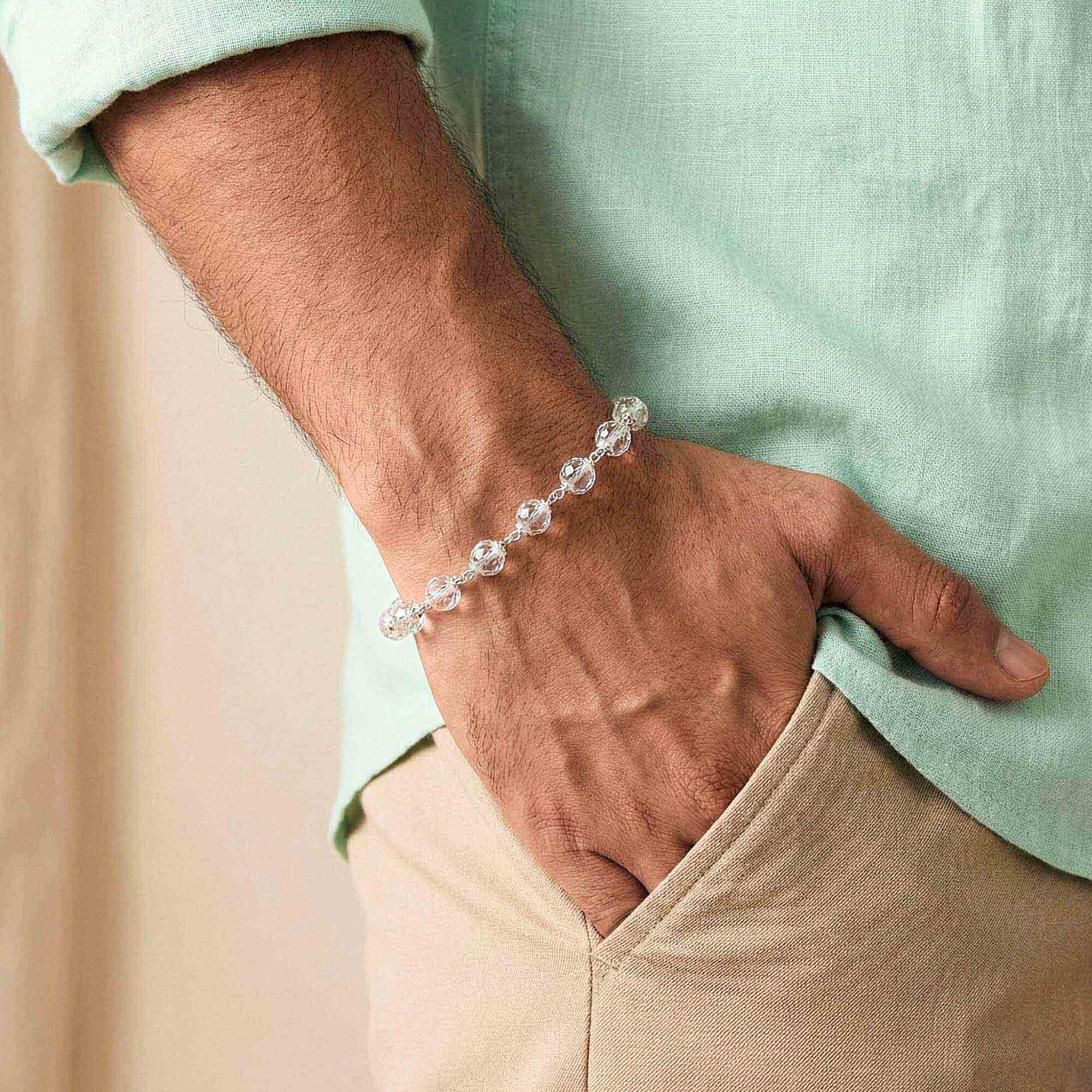 Sphatike Stone Round Beads with Handmade Bracelet in Silver (Design K4-220) thumbnail