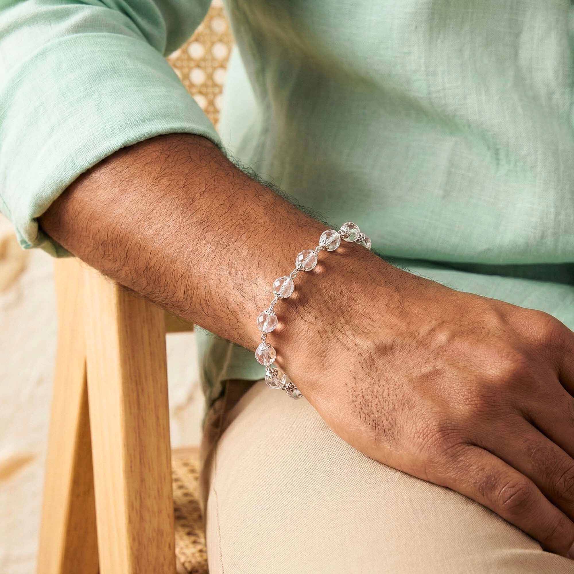Sphatike Stone Round Beads with Handmade Bracelet in Silver (Design K4-221) thumbnail