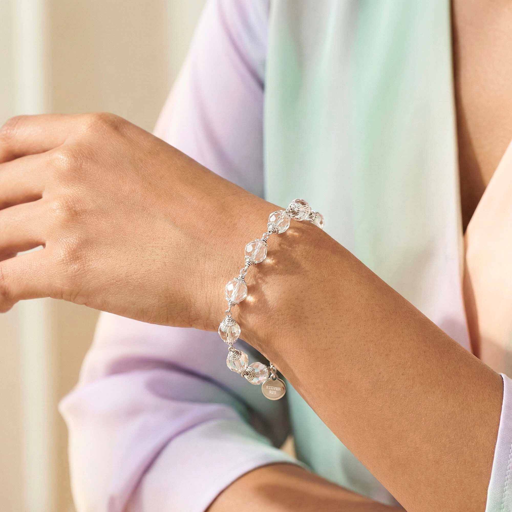 Sphatike Stone Round Beads with Handmade Bracelet in Silver (Design K4-224) thumbnail