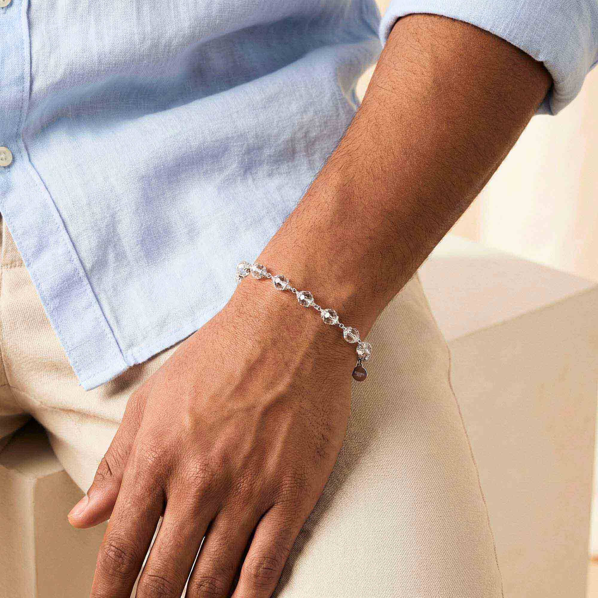 Sphatike Stone Round Beads with Handmade Bracelet in Silver (Design K4-224) thumbnail