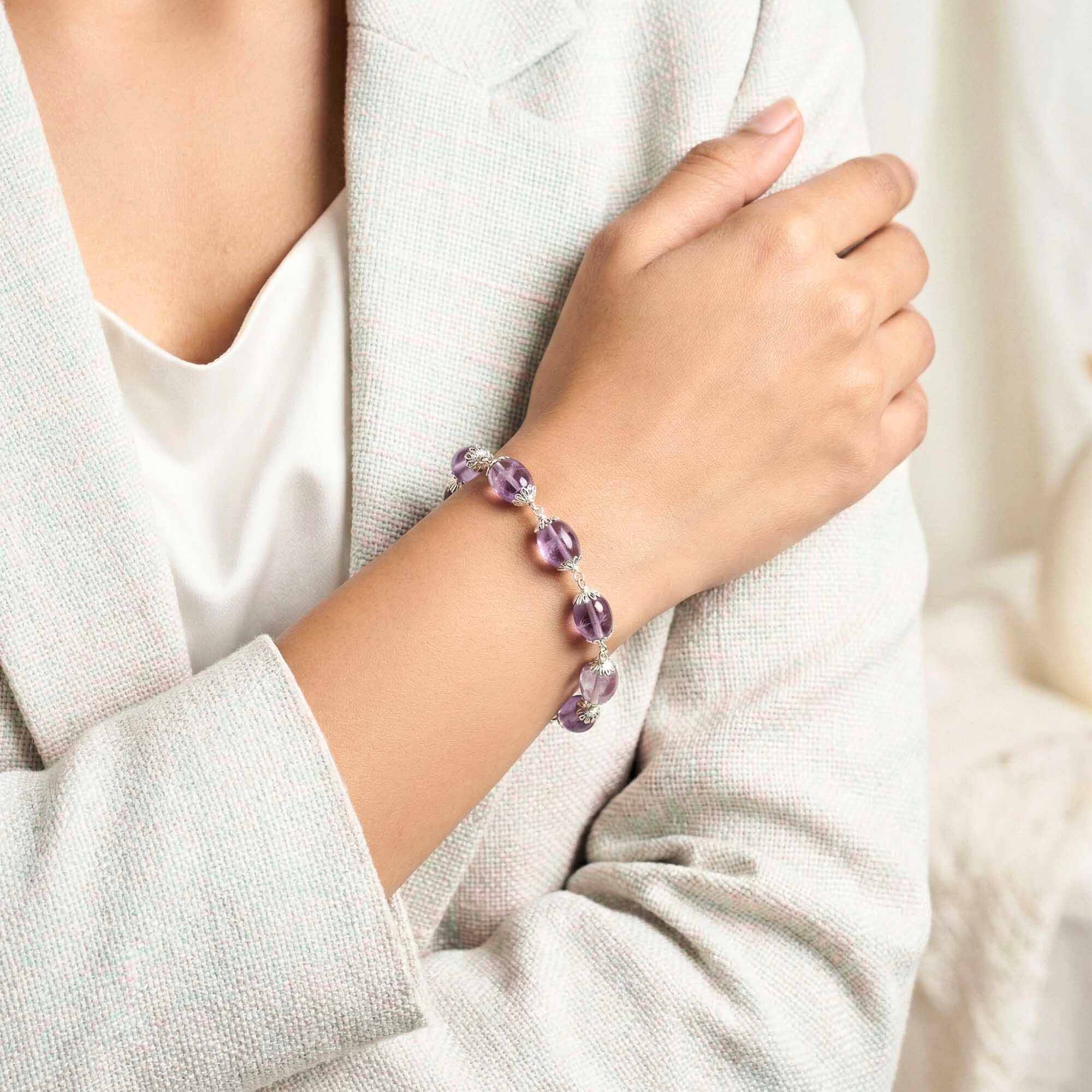 Sphatike Stone Round Beads with Handmade Bracelet in Silver (Design K4-229) thumbnail