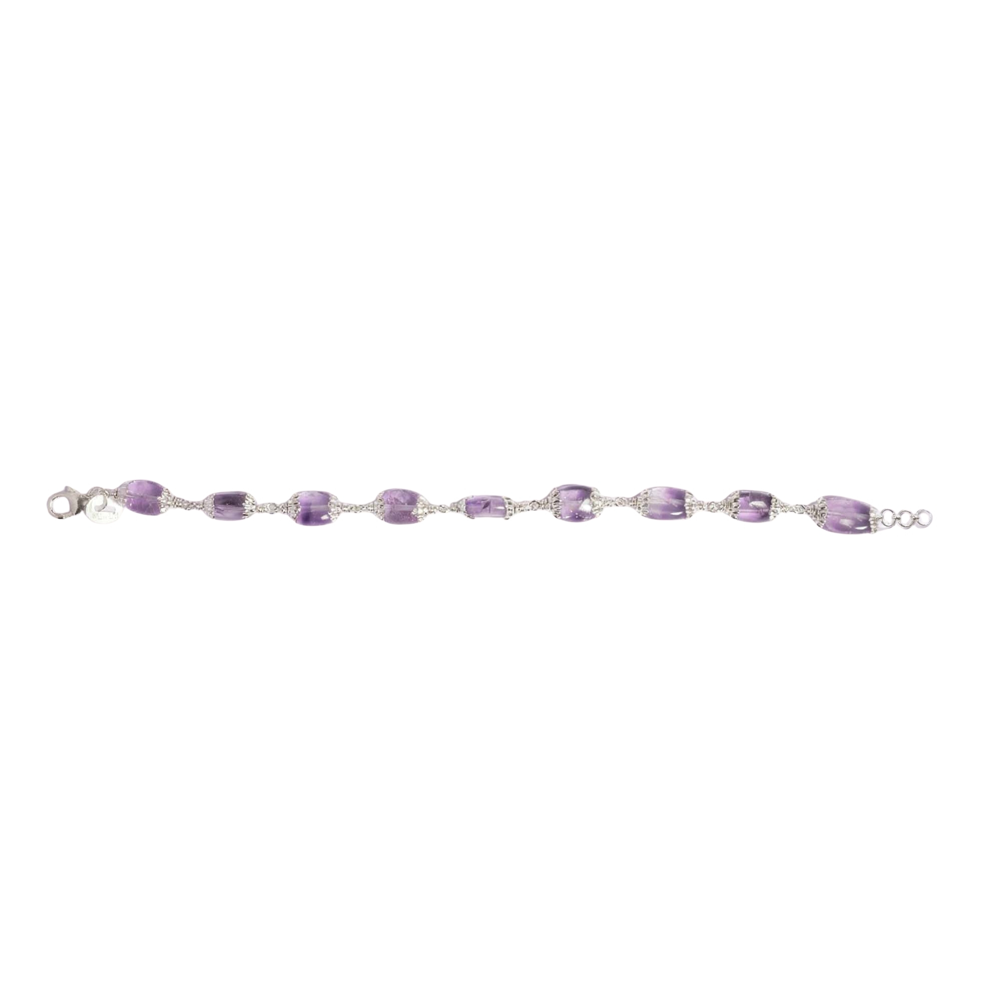 Amethyst Oval Beads with Handmade Bracelet in Silver (Design K4-231) thumbnail