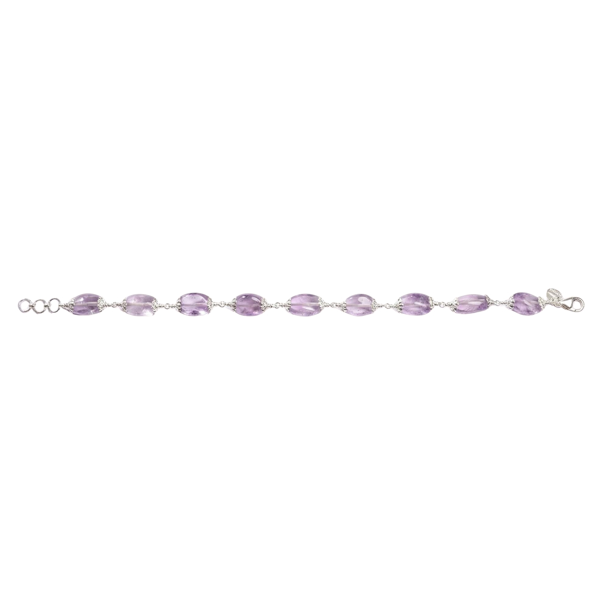 Amethyst Oval Beads with Handmade Bracelet in Silver (Design K4-233) thumbnail