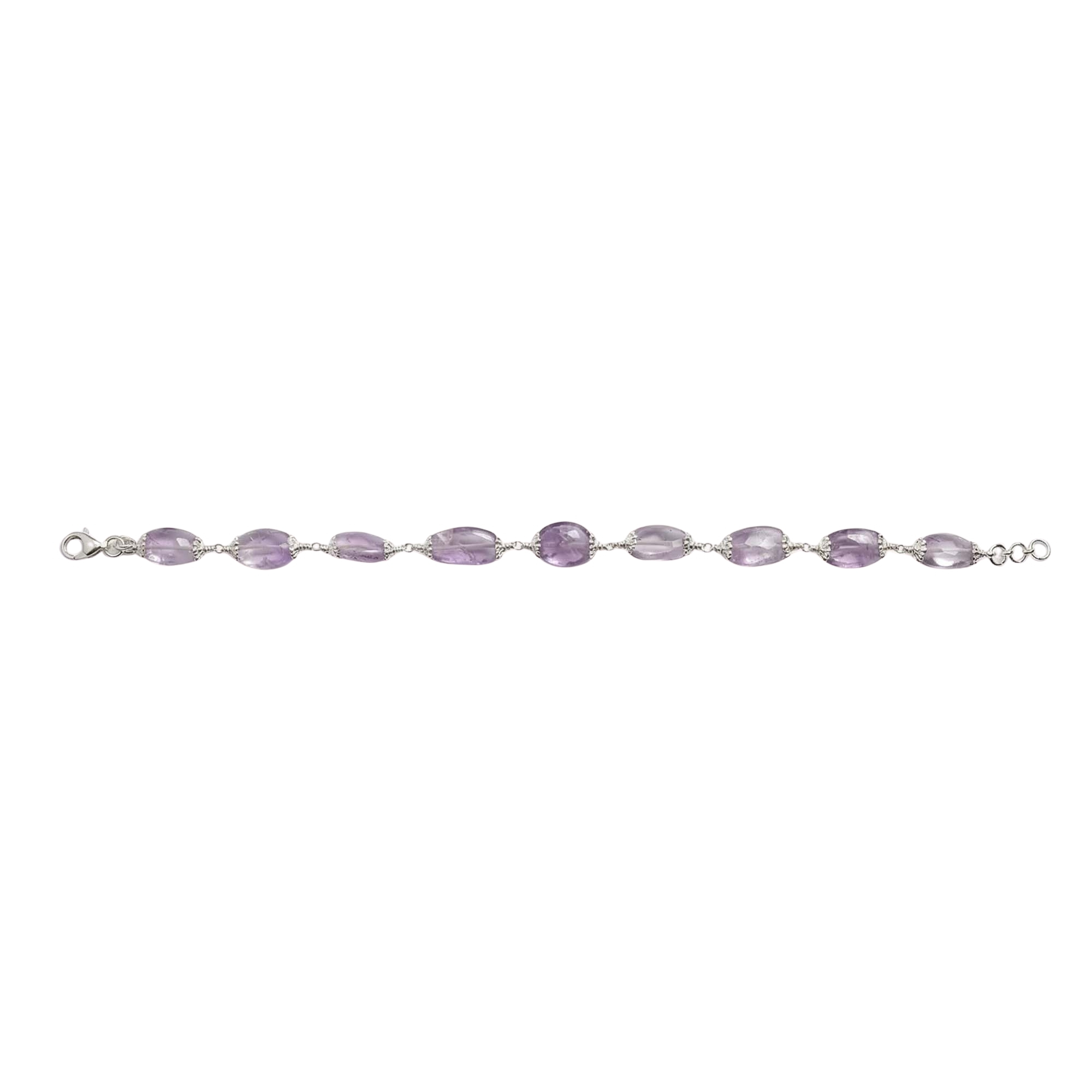 Amethyst Oval Beads with Handmade Bracelet in Silver (Design K4-236) thumbnail