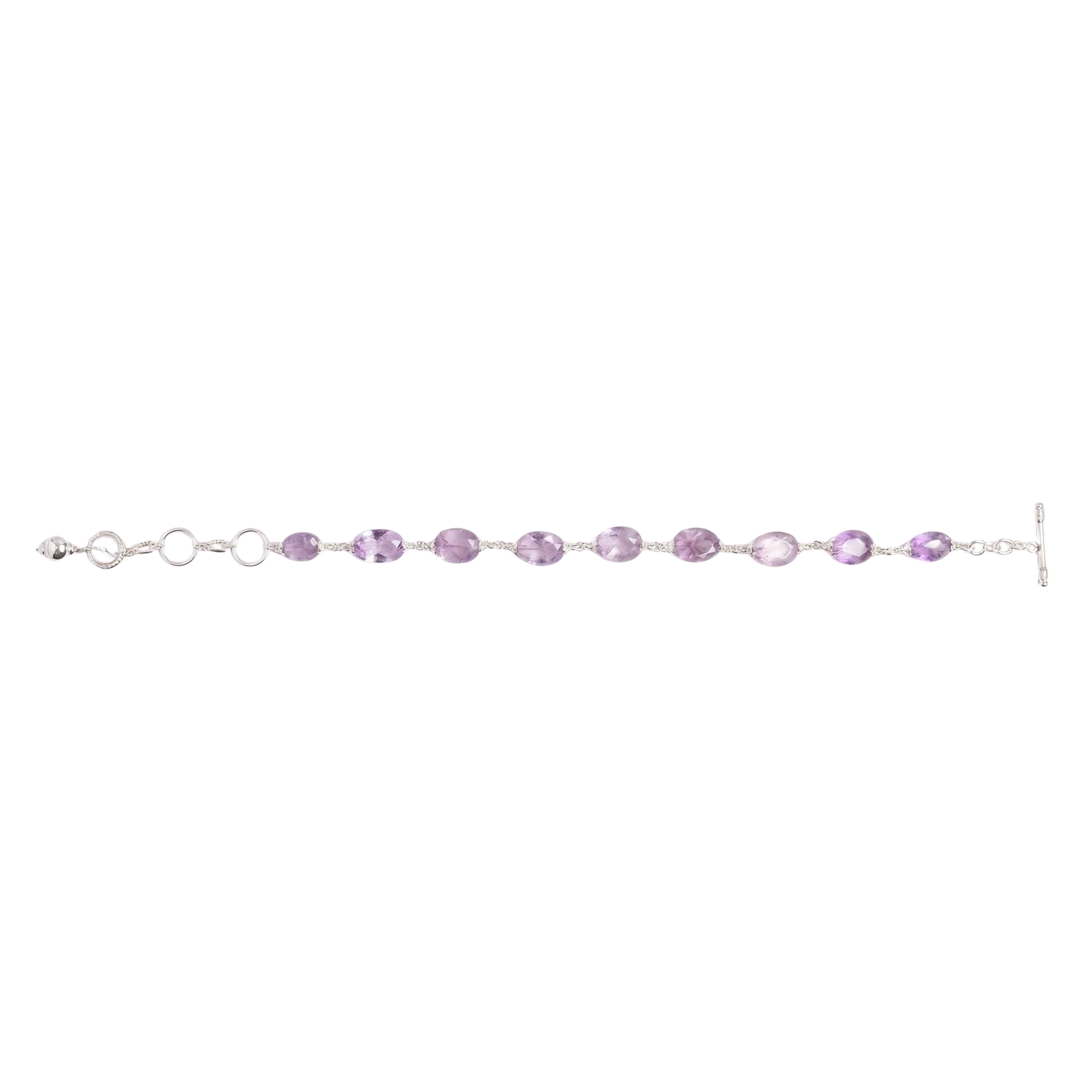 Amethyst Oval Beads with Handmade Bracelet in Silver (Design K4-255) thumbnail