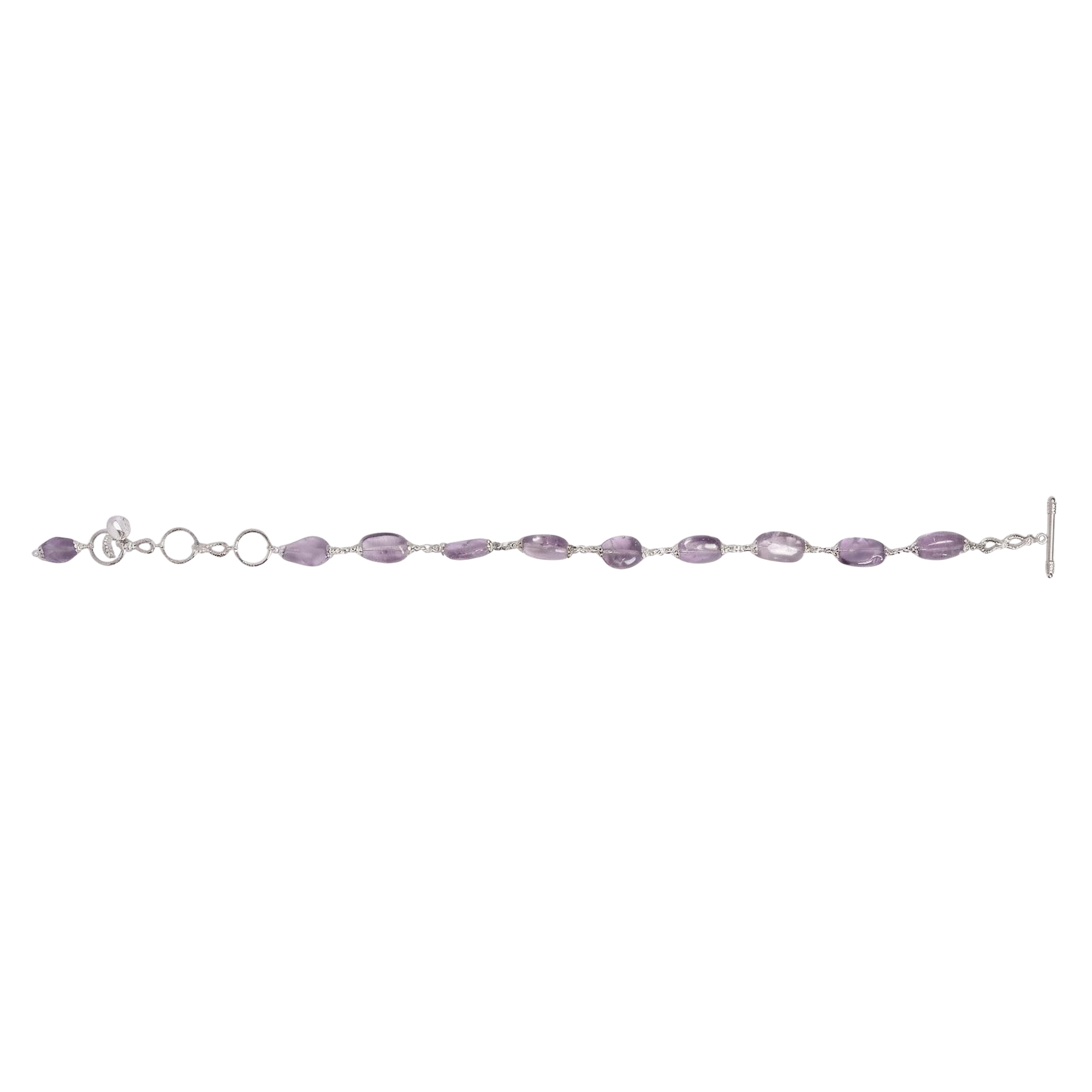 Amethyst Oval Beads with Handmade Bracelet in Silver (Design K4-256) thumbnail