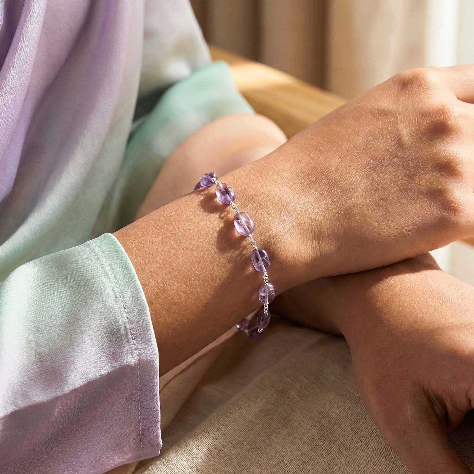 Amethyst Oval Beads with Handmade Bracelet in Silver (Design K4-256) thumbnail