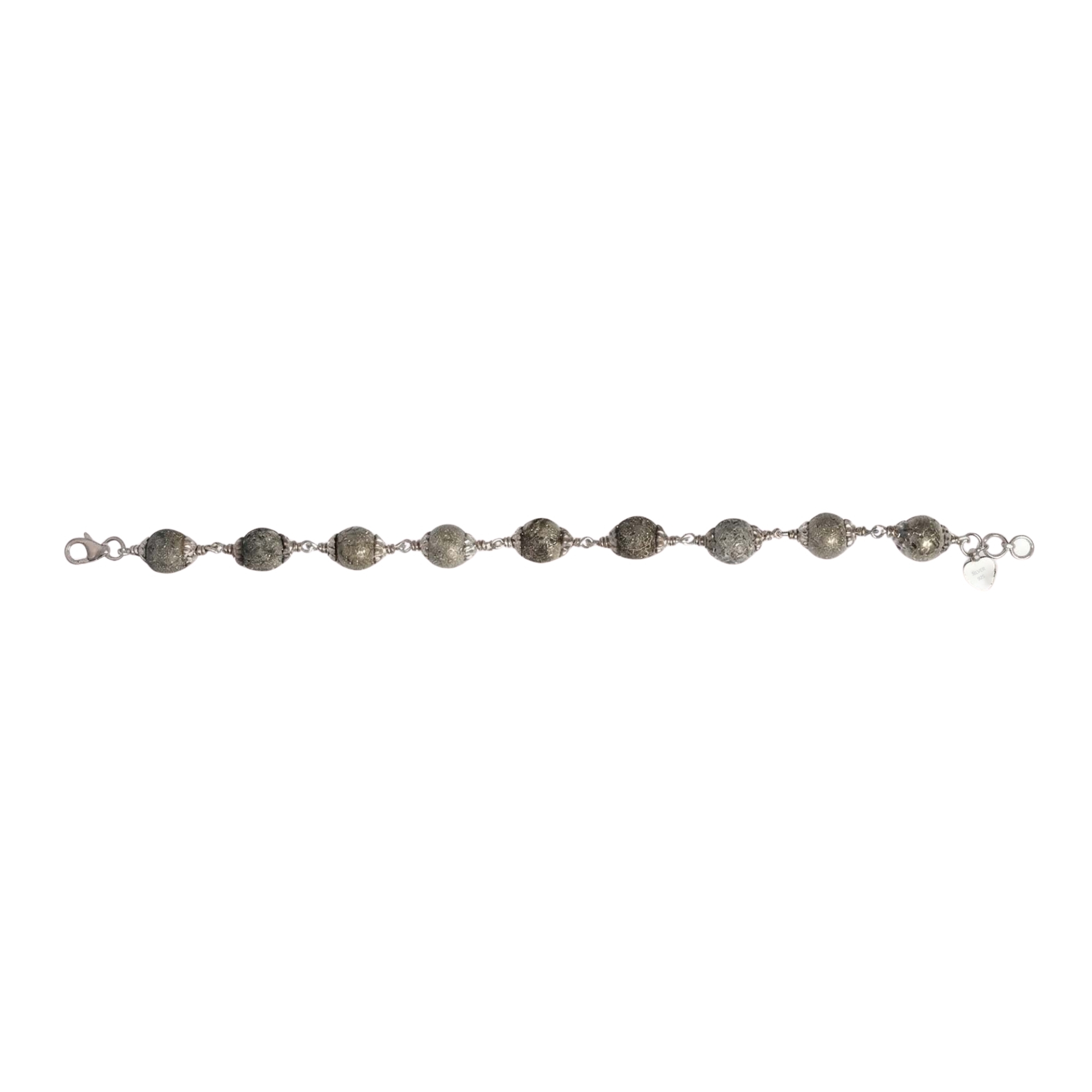 Pyrite Round Beads with Handmade Bracelet in Silver (Design K4-258) thumbnail