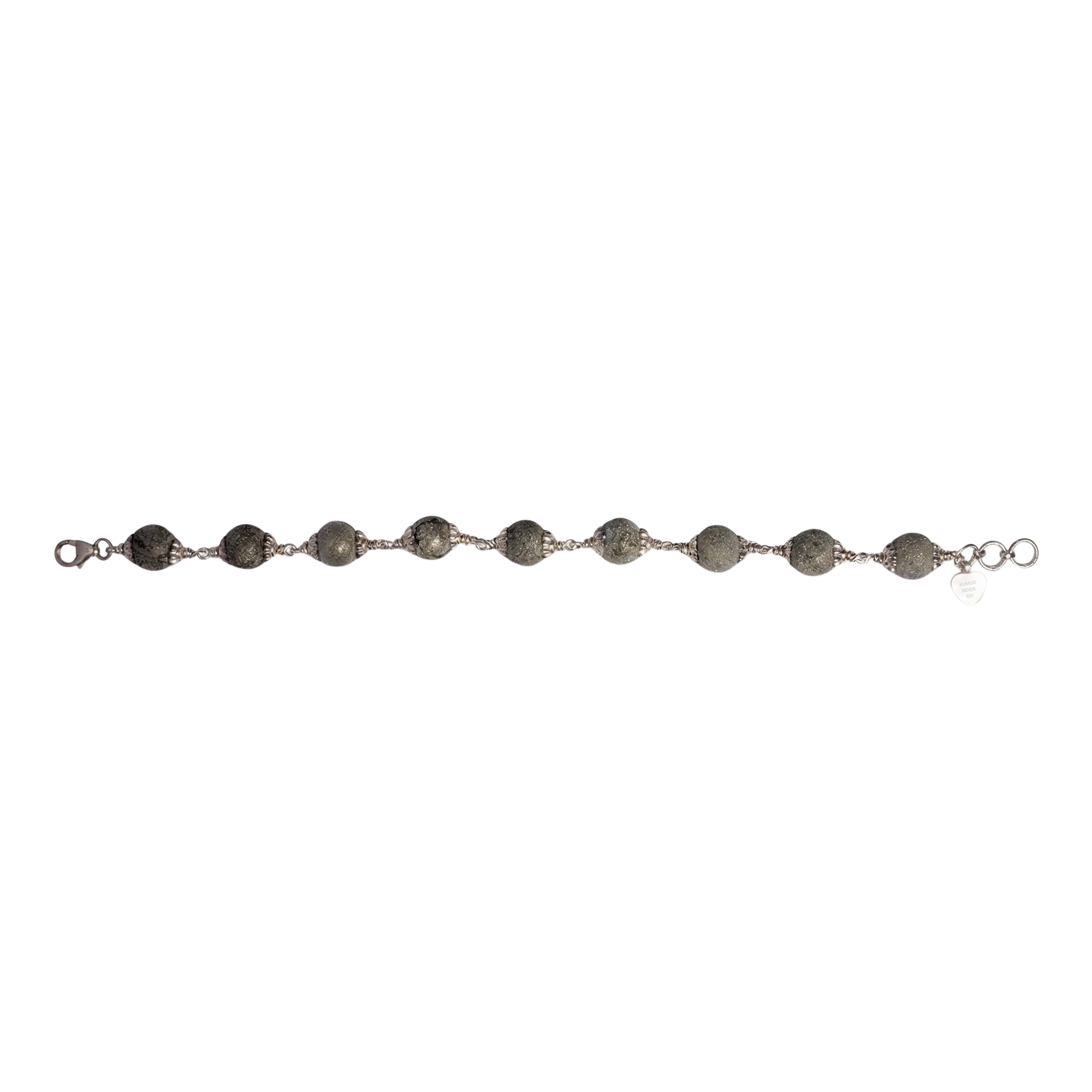 Pyrite Round Beads with Handmade Bracelet in Silver (Design K4-259) thumbnail